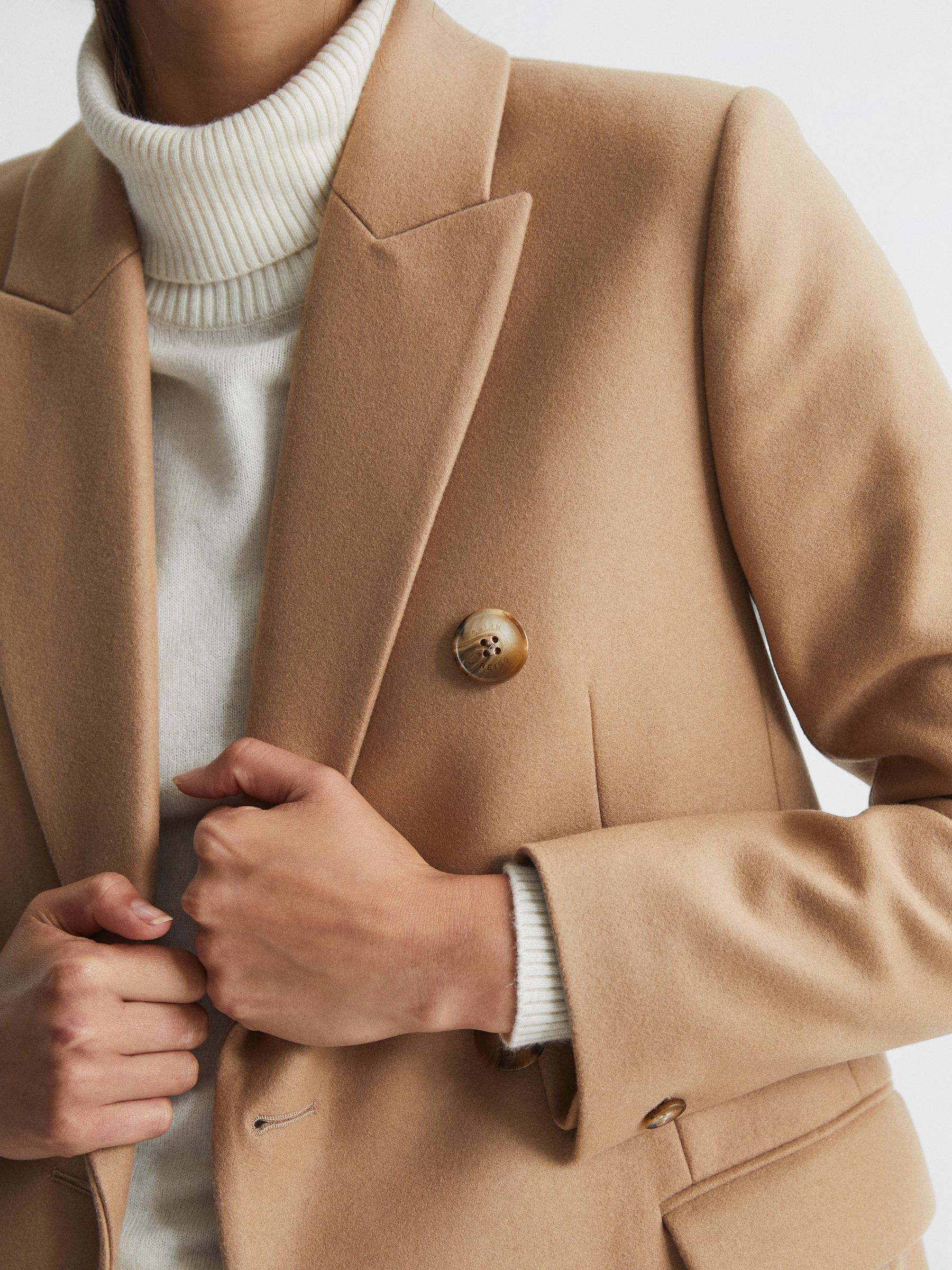 Longline Double Breasted Formal Coat in Neutral - Image 4 of 8