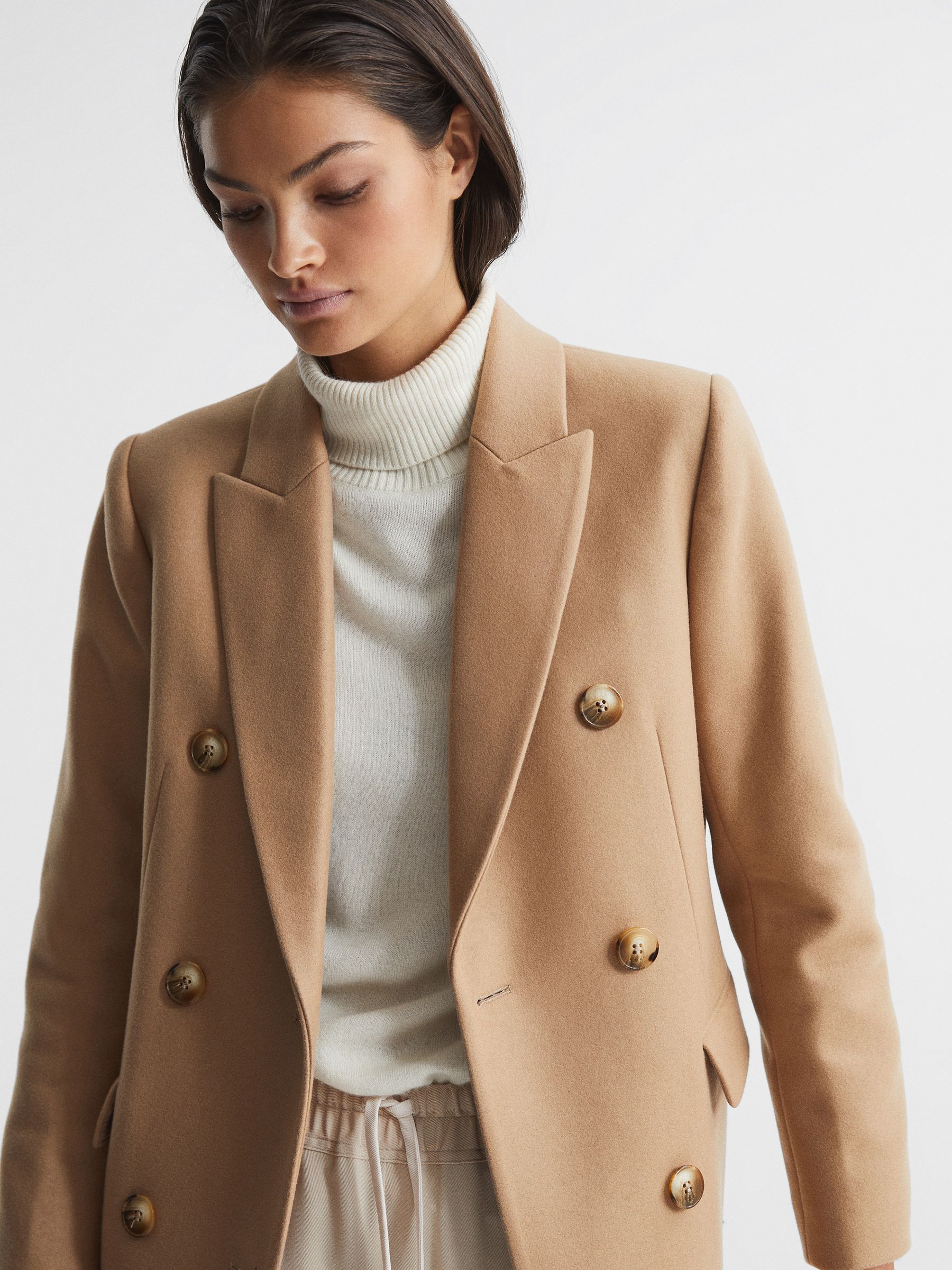 Longline Double Breasted Formal Coat in Neutral - Image 6 of 8