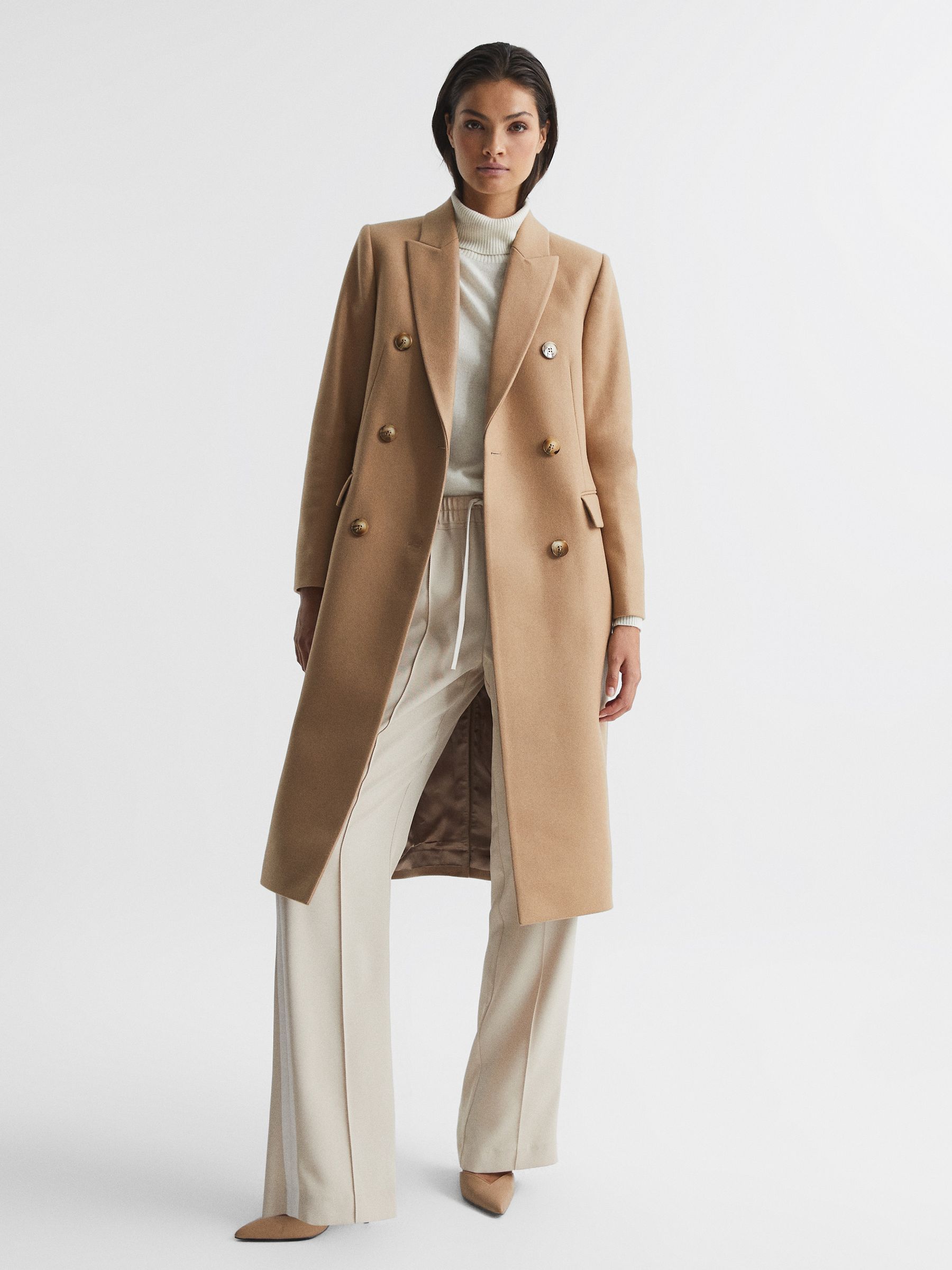 Longline Double Breasted Formal Coat in Neutral - Image 8 of 8