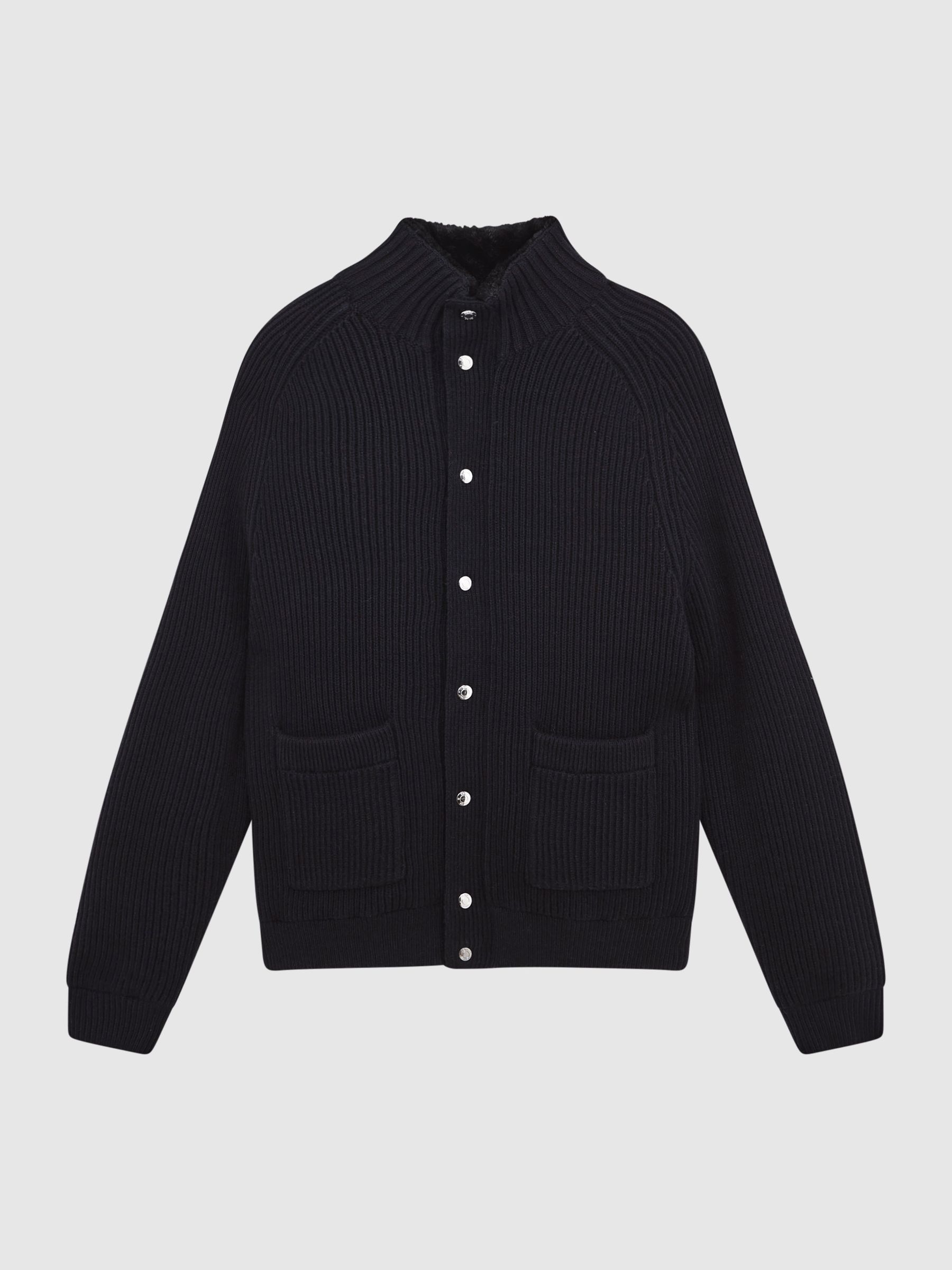 Press Stud Ribbed Cardigan in Navy - Image 2 of 7 Press Stud Ribbed Cardigan in Navy - Image 2 of 7