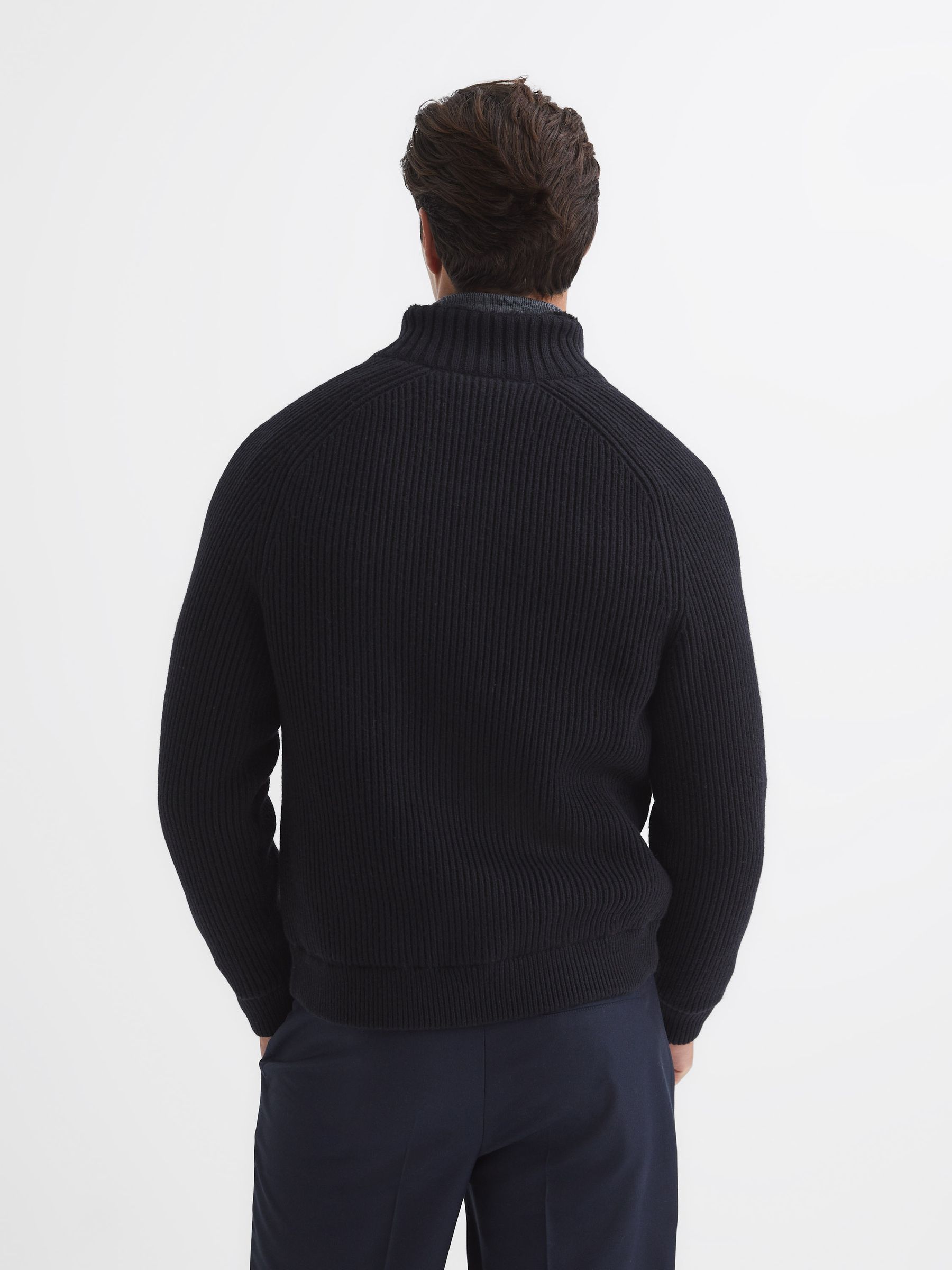 Press Stud Ribbed Cardigan in Navy - Image 5 of 7