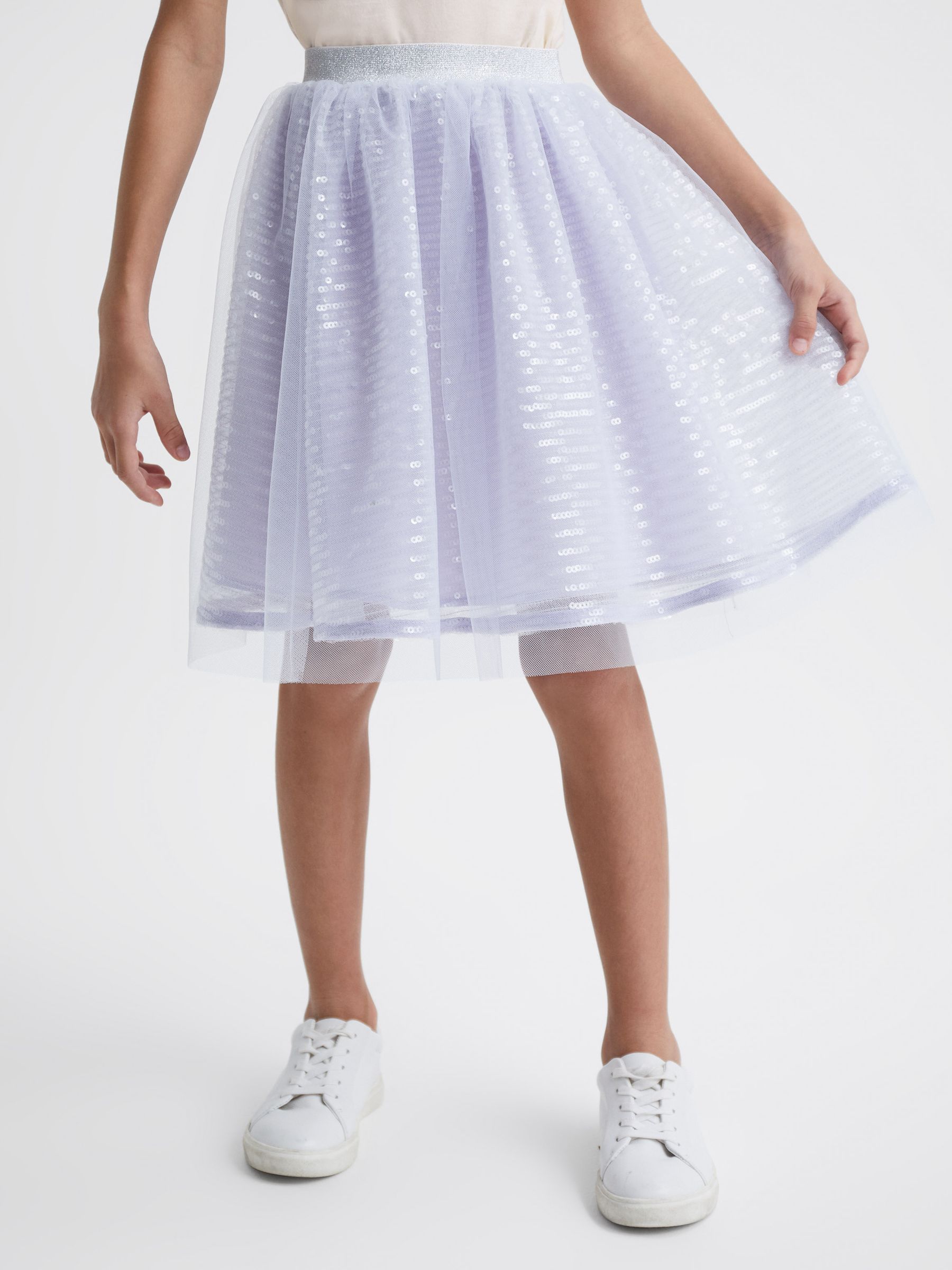 9-12 yrs Sequin Midi Skirt in Lilac - Image 3 of 6