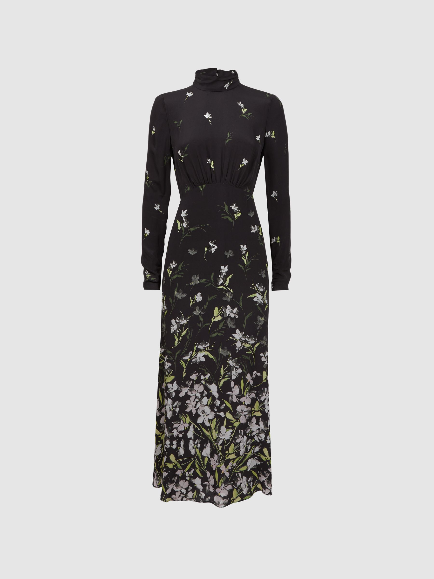 Florere Floral High Neck Midi Dress in Black - Image 2 of 6