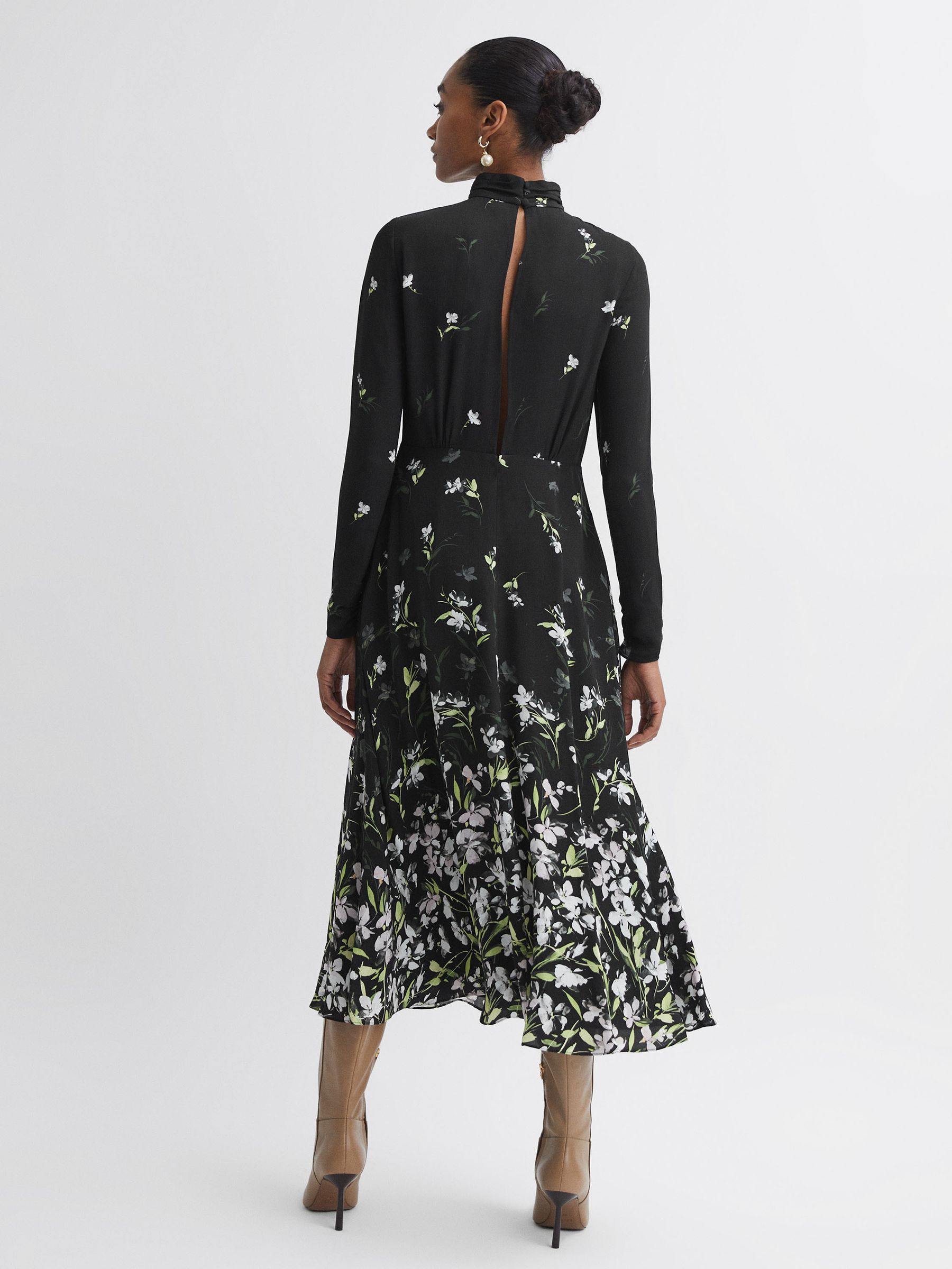 Florere Floral High Neck Midi Dress in Black - Image 4 of 6