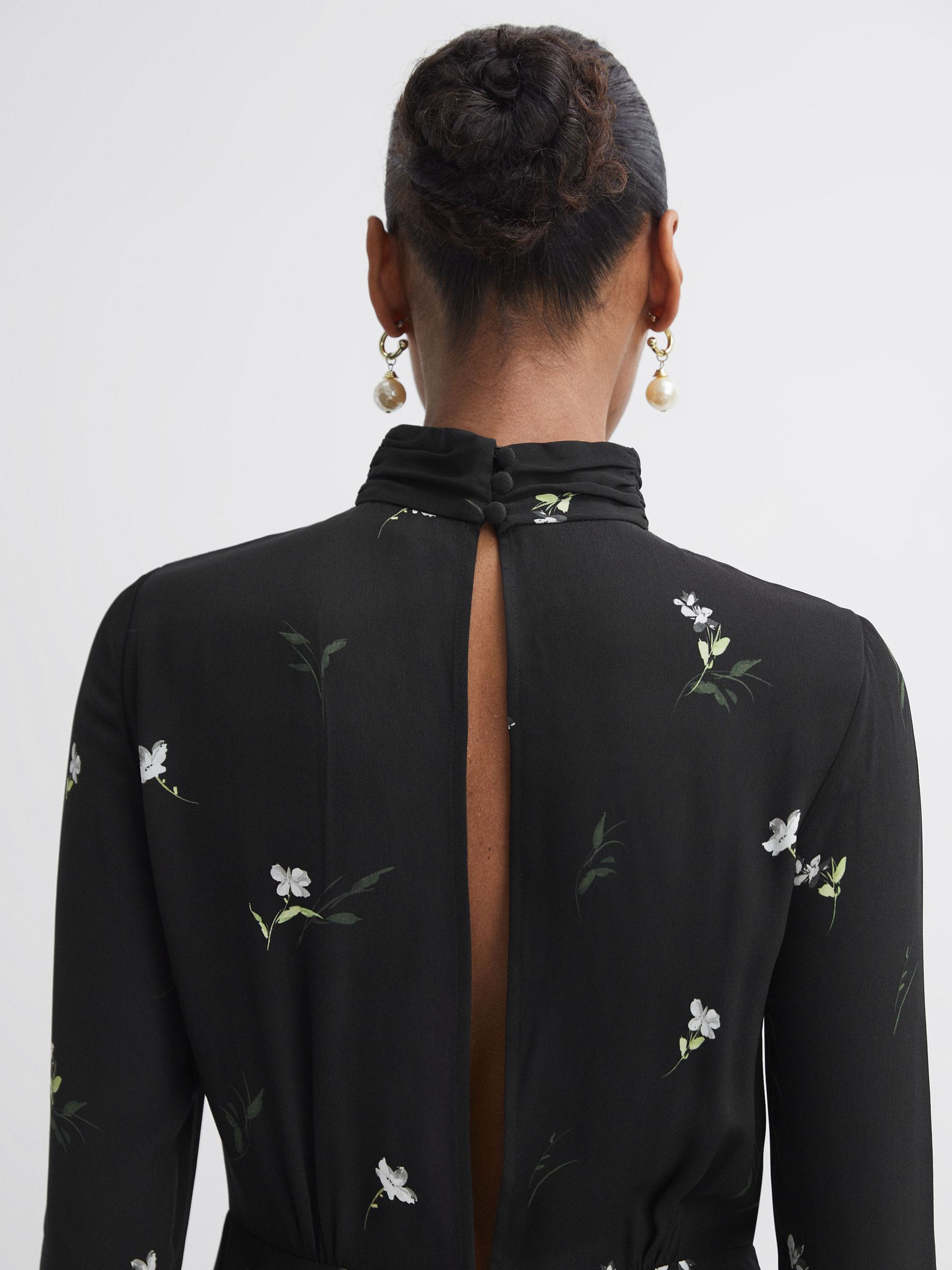 Florere Floral High Neck Midi Dress in Black - Image 5 of 6