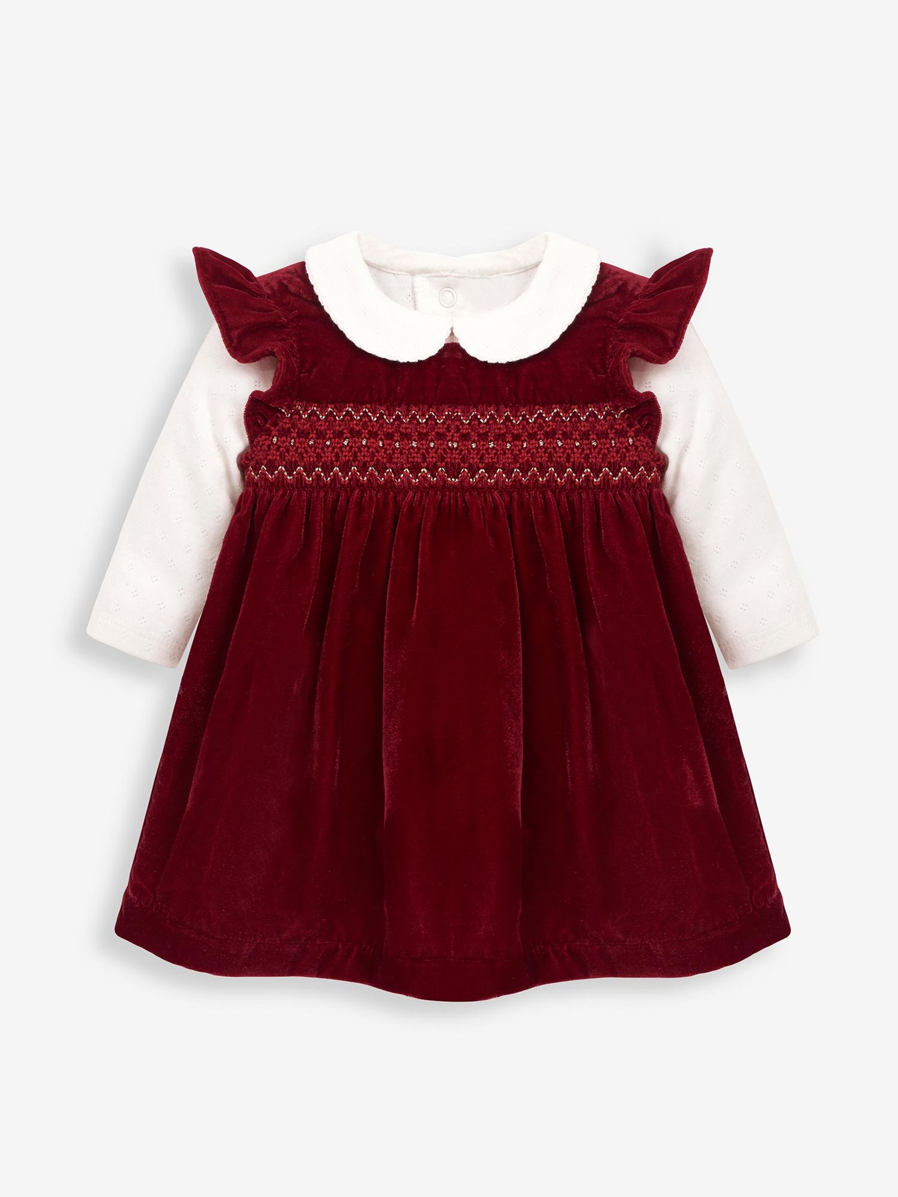 Burgundy Red 2-Piece Smocked Velvet Baby Dress & Body Set - Image 1 of 3