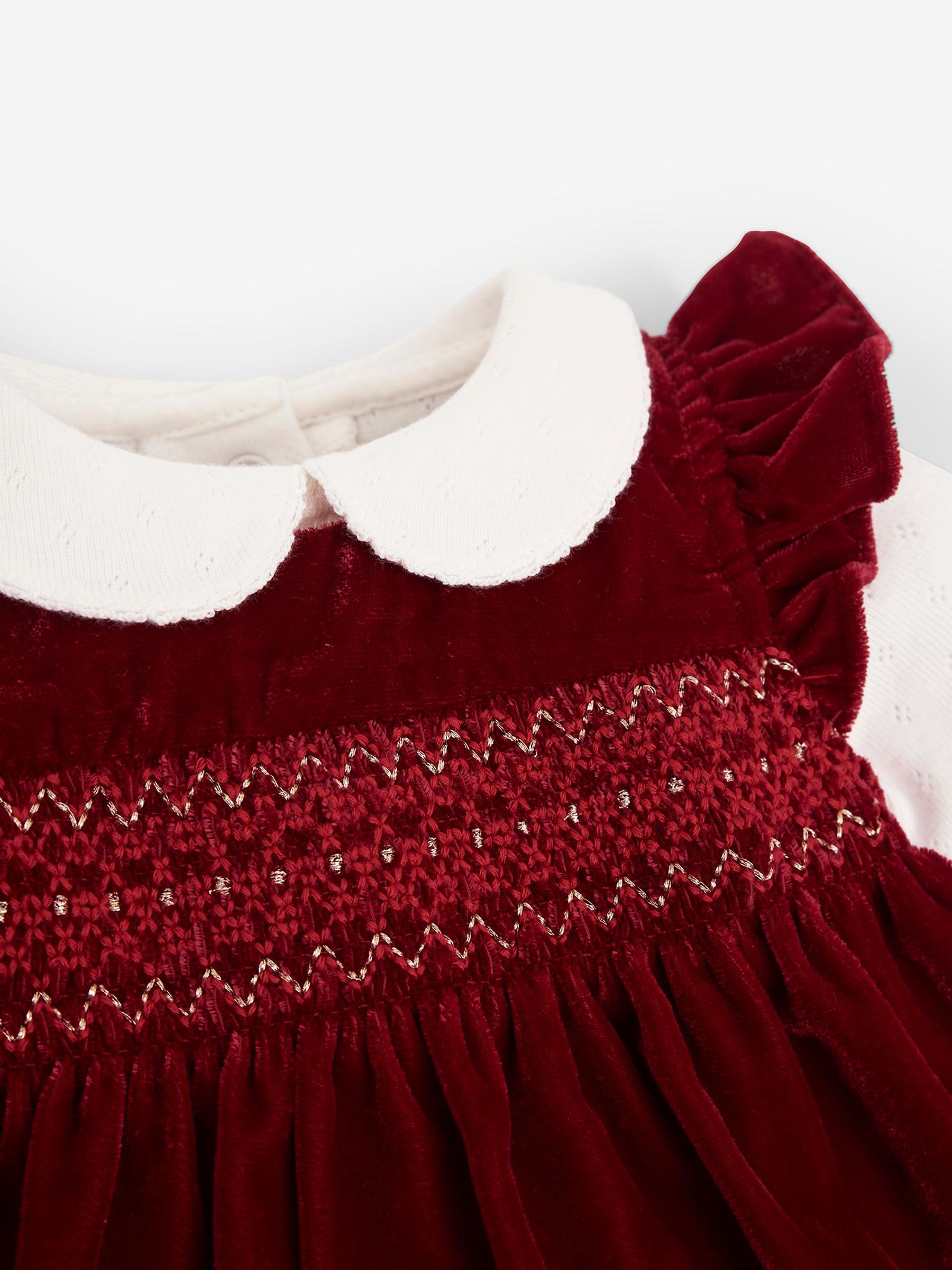 Burgundy Red 2-Piece Smocked Velvet Baby Dress & Body Set - Image 3 of 3