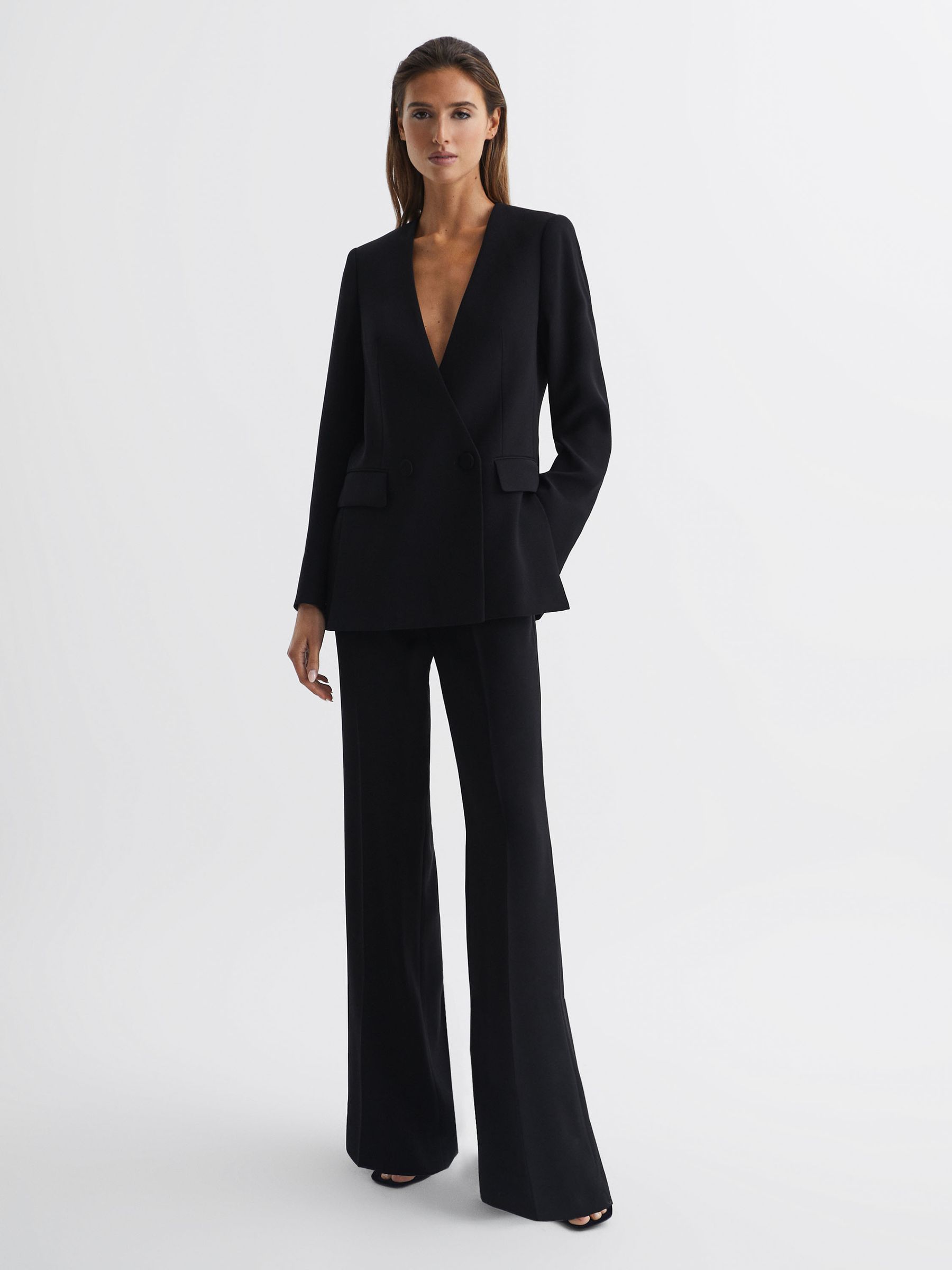 Collarless Double Breasted Suit Blazer in Black - Image 3 of 7