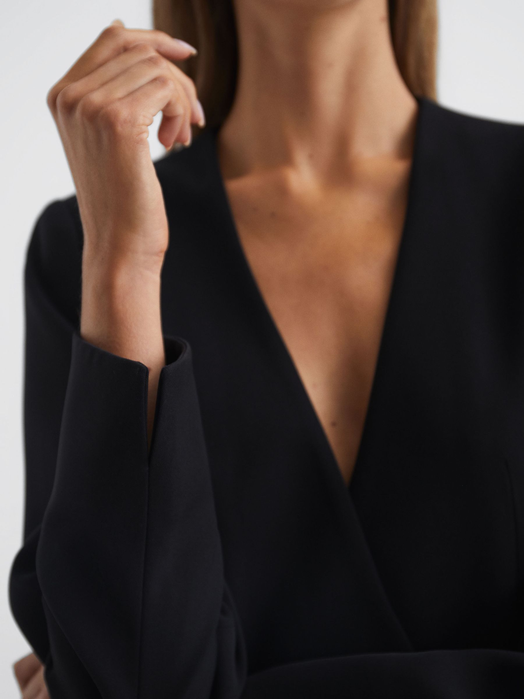 Collarless Double Breasted Suit Blazer in Black - Image 4 of 7