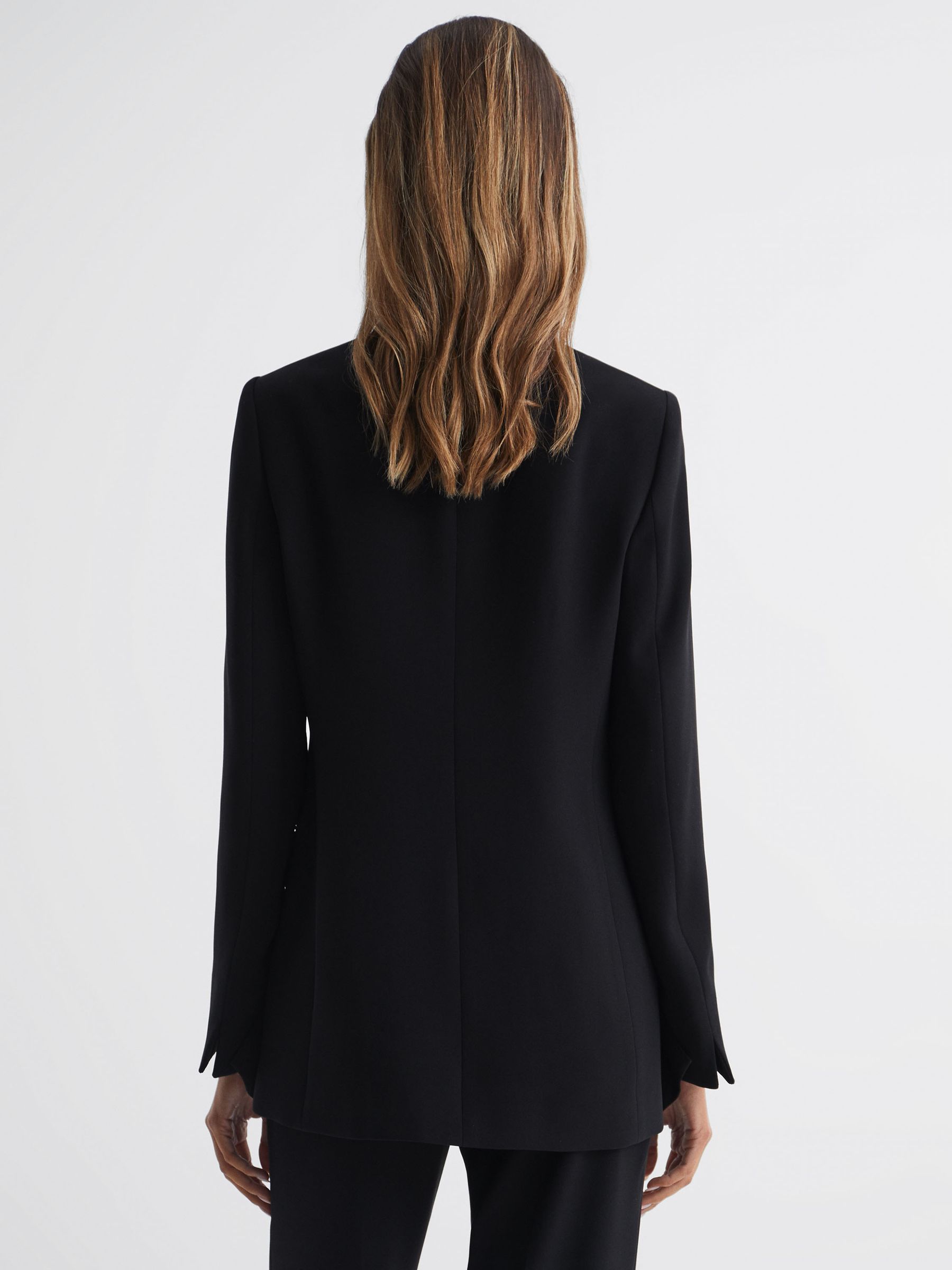Collarless Double Breasted Suit Blazer in Black - Image 5 of 7