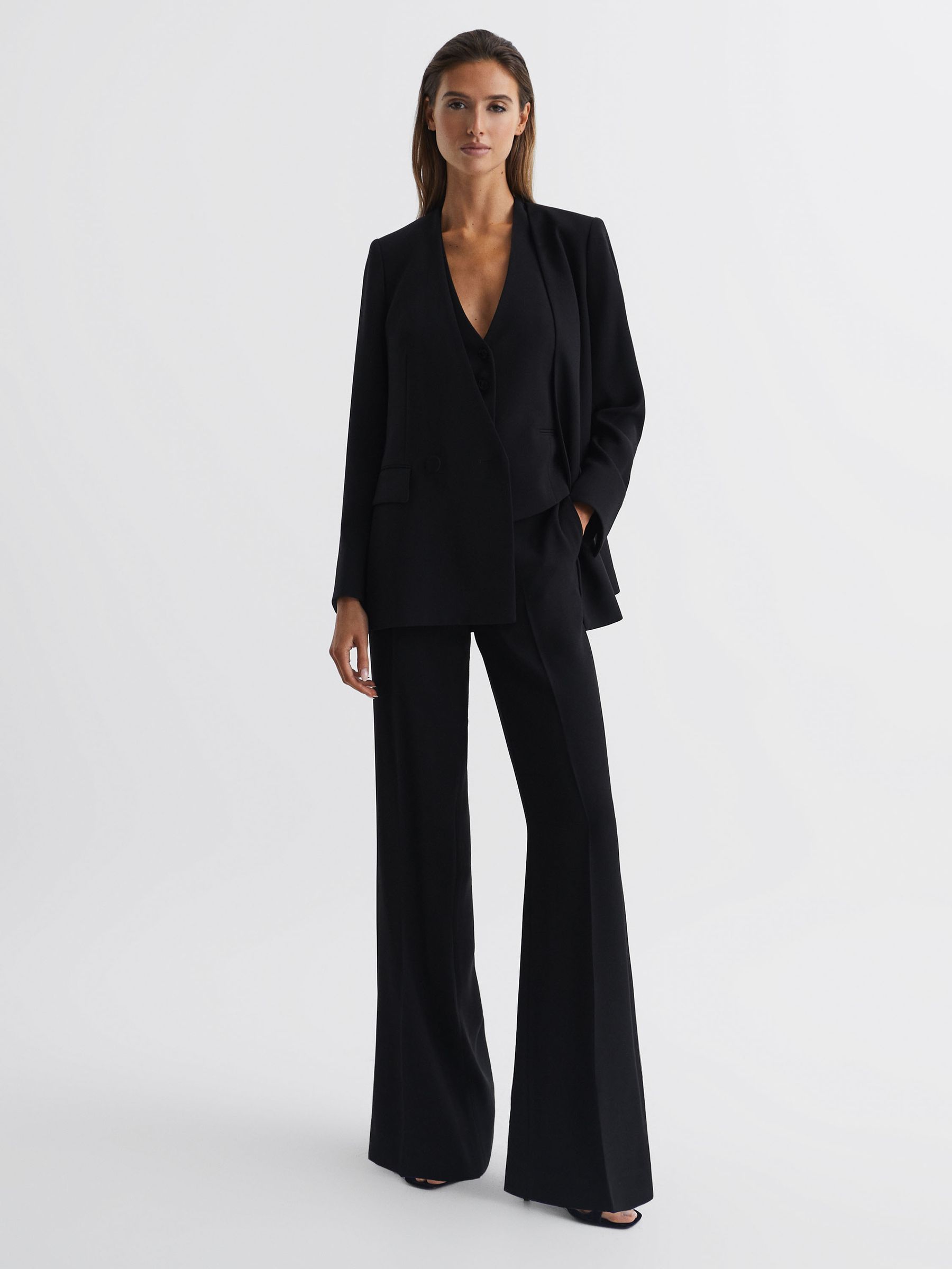Collarless Double Breasted Suit Blazer in Black - Image 7 of 7