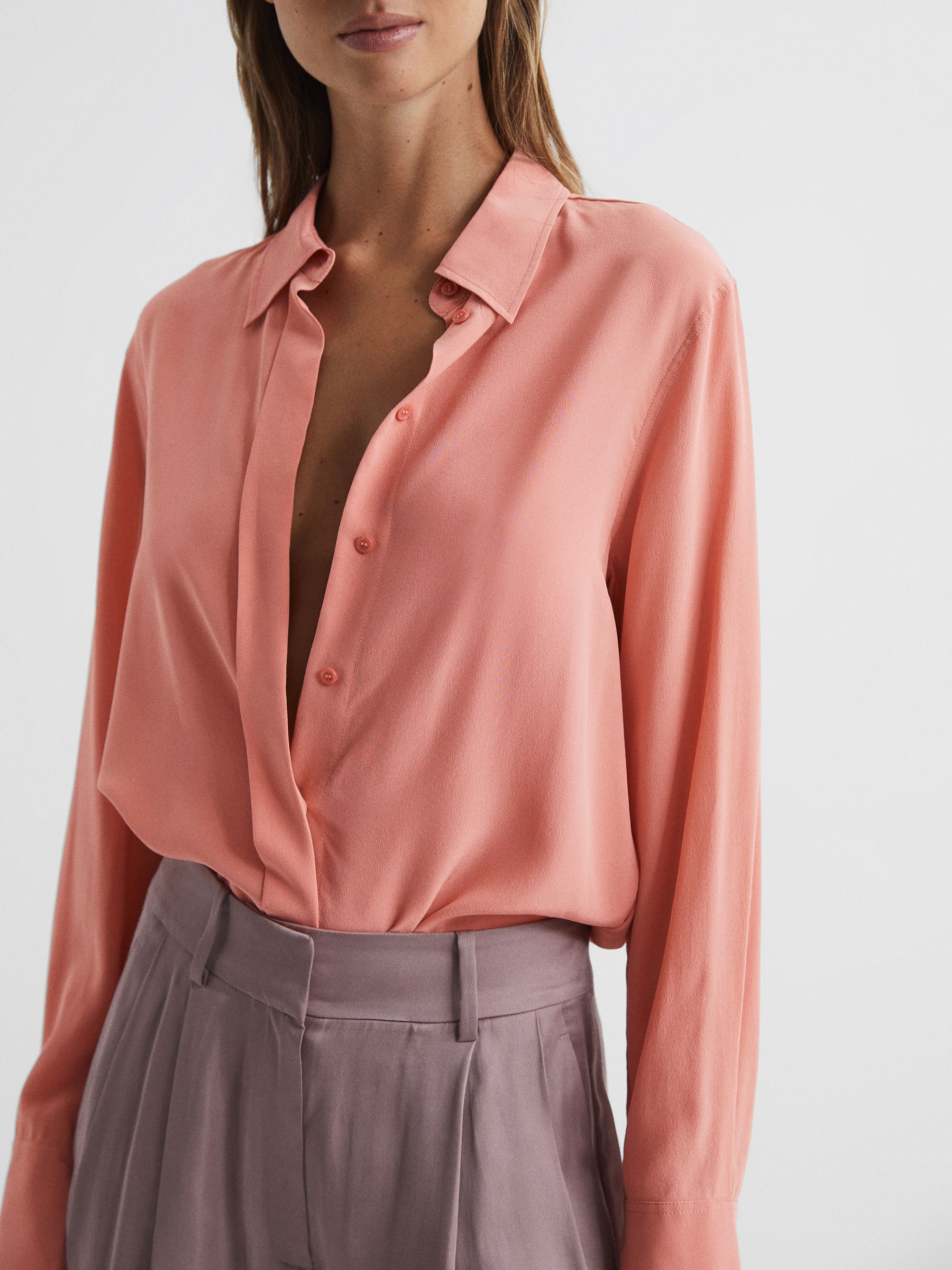 Matte Silk Tunic Shirt in Pink - Image 6 of 6