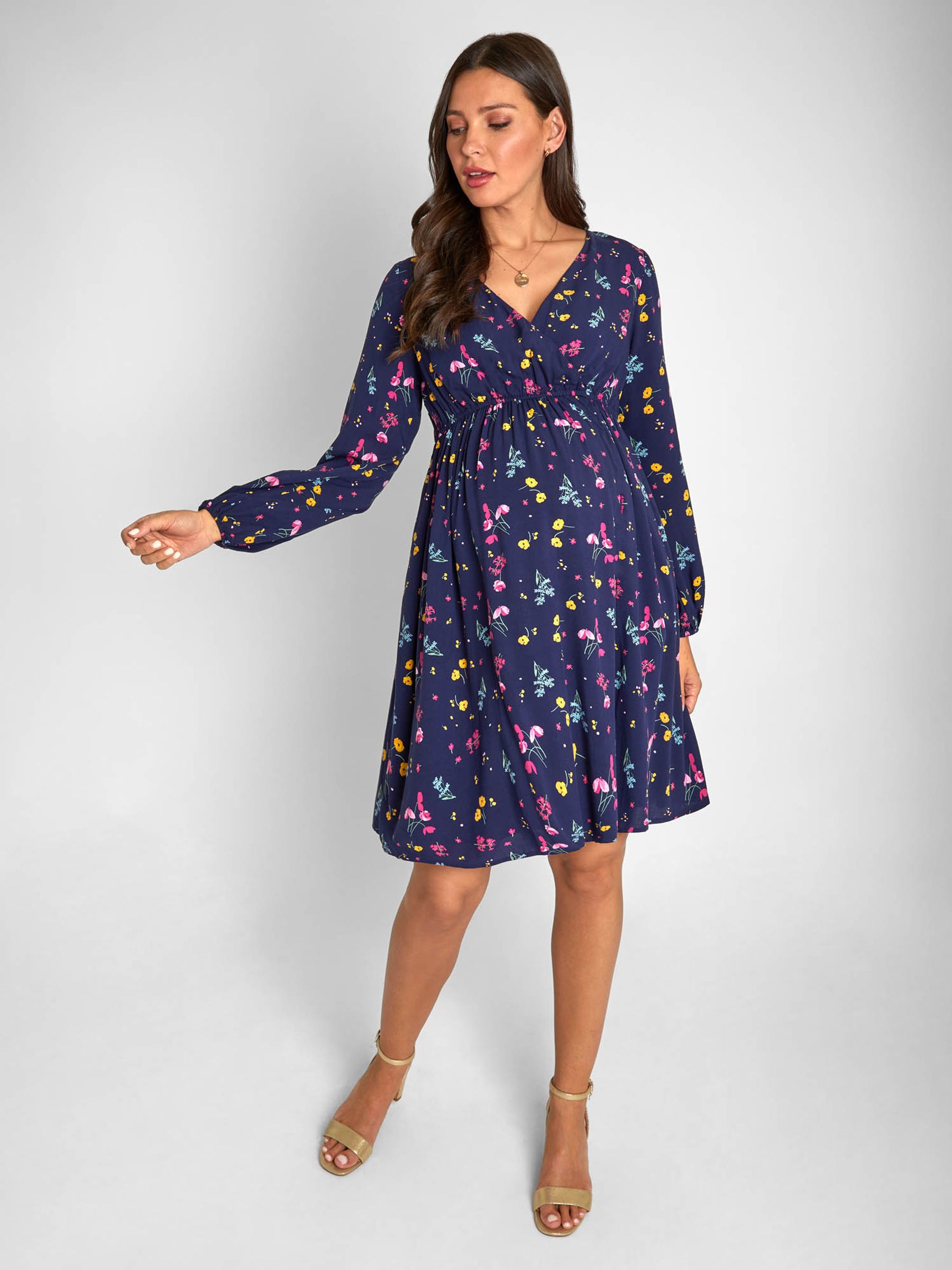 Navy Floral Wrap Maternity Dress - Image 1 of 6