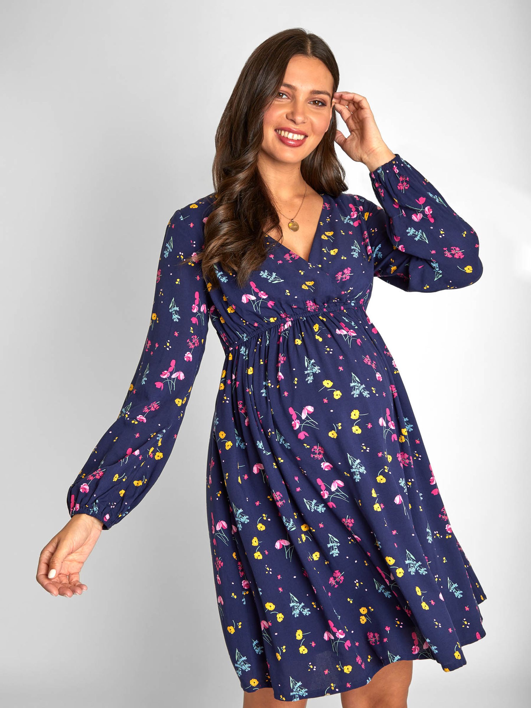Navy Floral Wrap Maternity Dress - Image 3 of 6