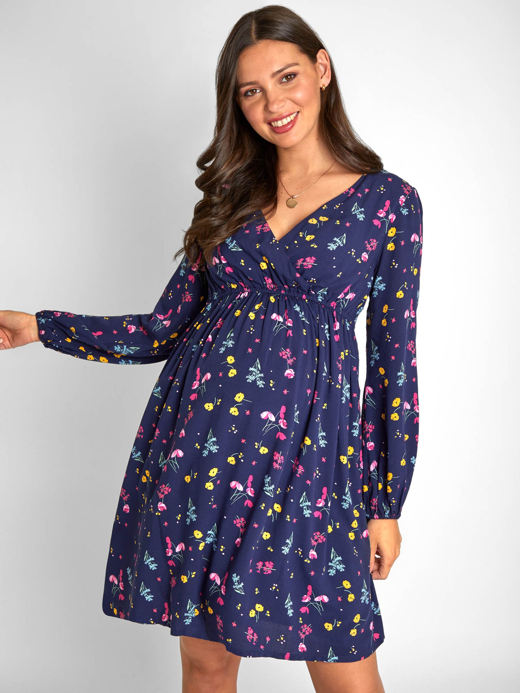 Navy Floral Wrap Maternity Dress - Image 4 of 6