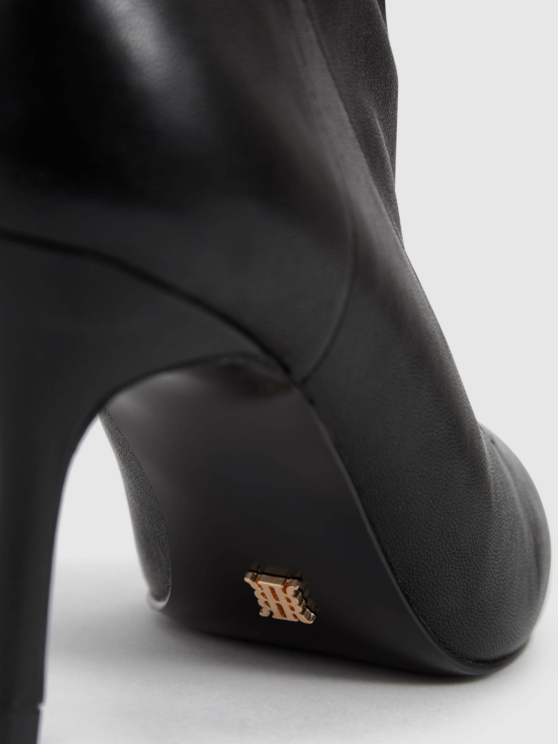 Pointed Kitten Heel Leather Boots in Black - Image 5 of 7