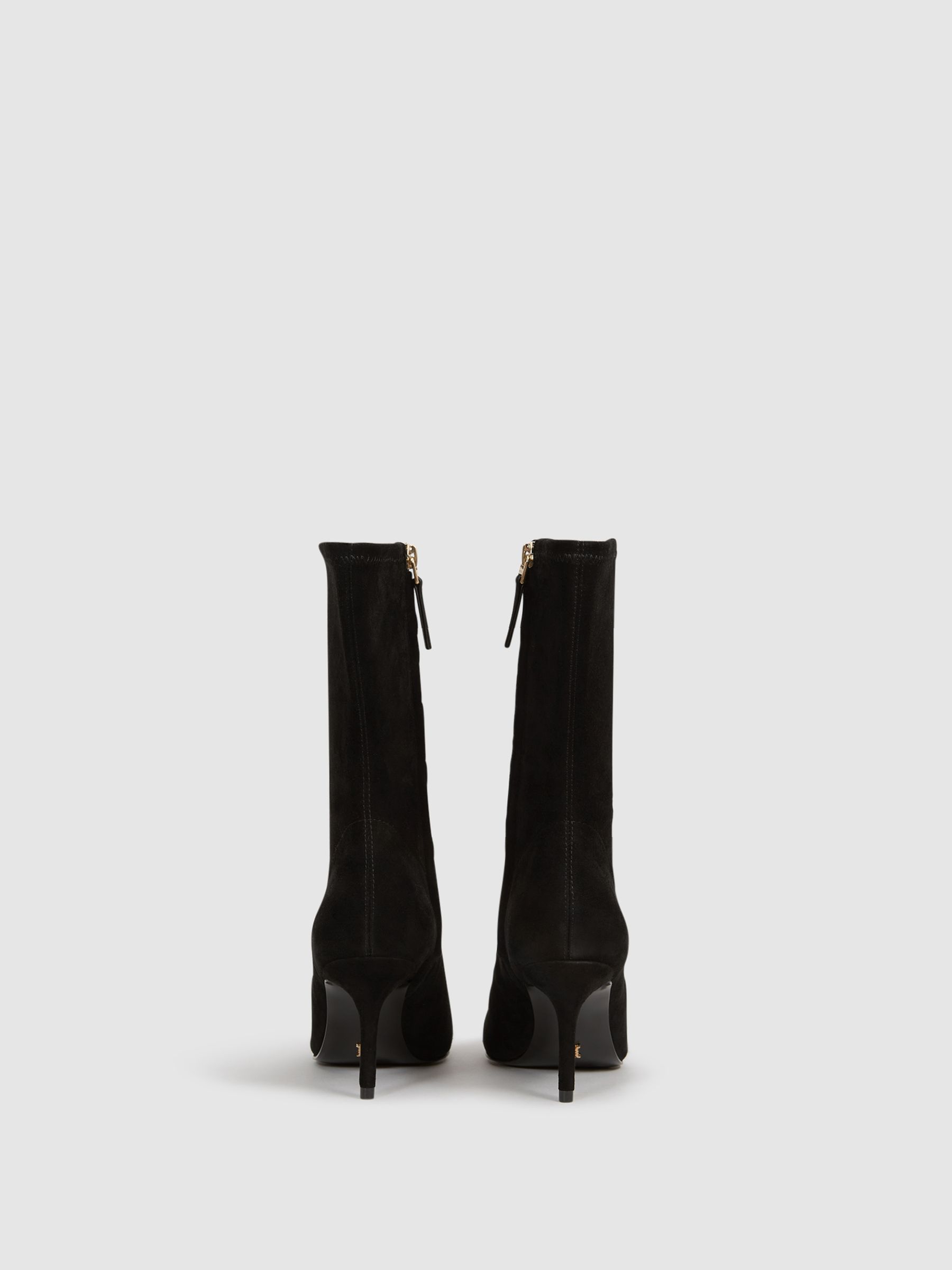 Pointed Kitten Heel Leather Boots in Black - Image 7 of 7