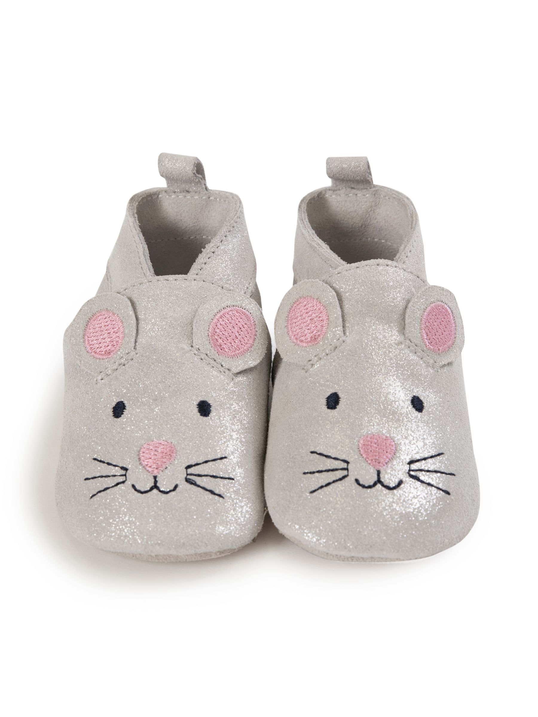 Mouse Leather Baby Booties in Silver - Image 2 of 3