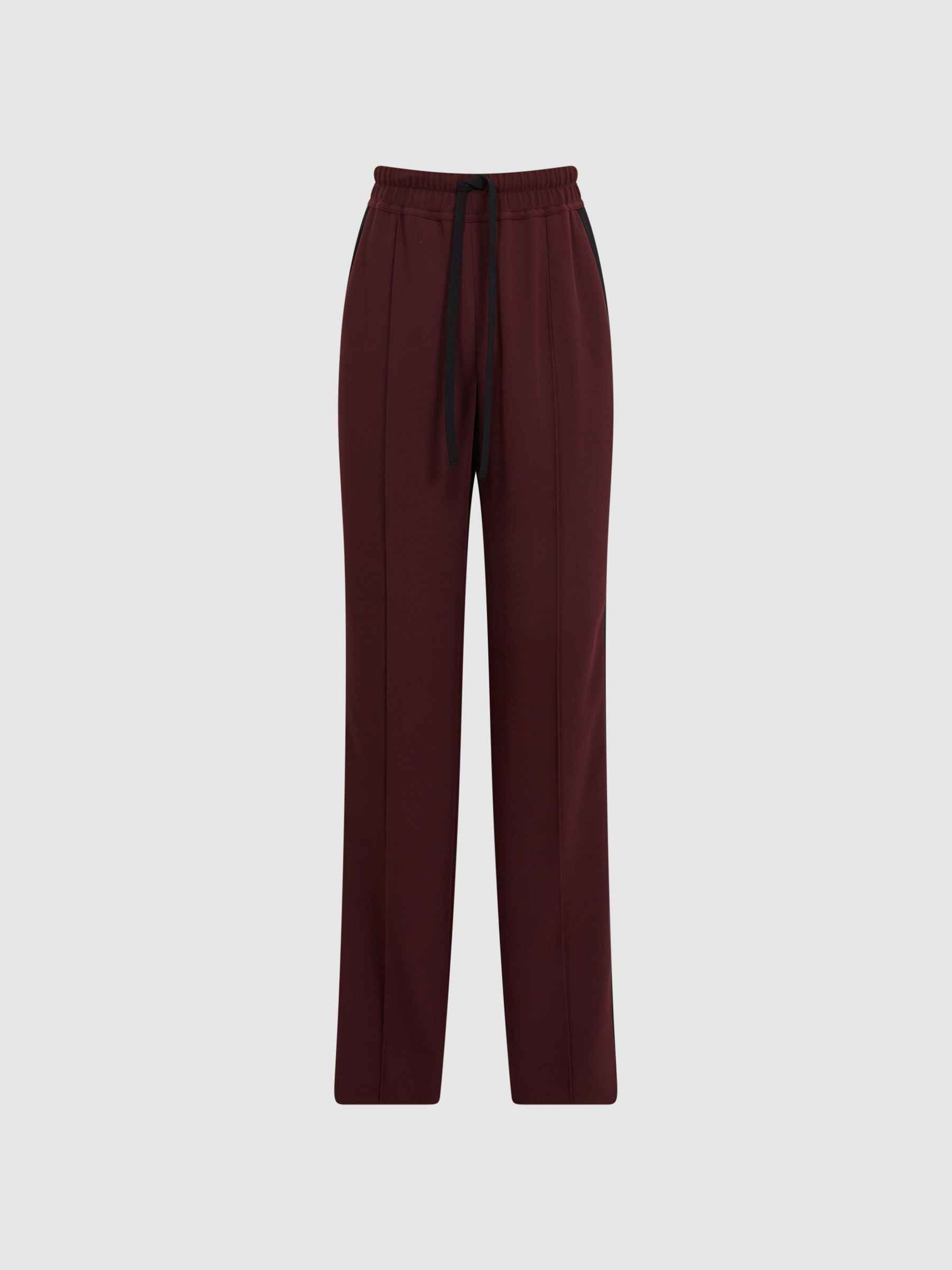 Wide Leg Side Stripe Trousers in Burgundy - Image 2 of 10
