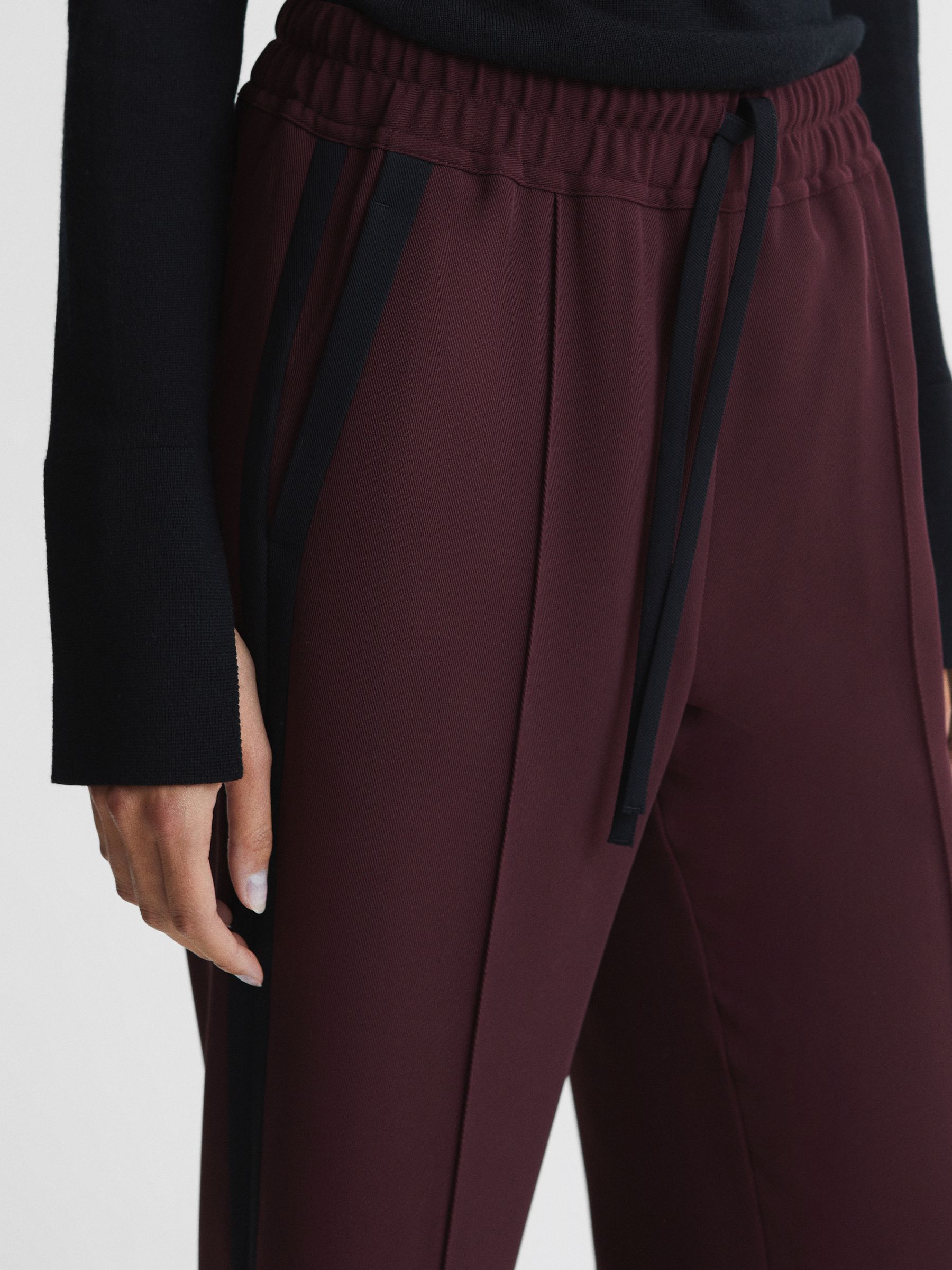 Wide Leg Side Stripe Trousers in Burgundy - Image 4 of 10