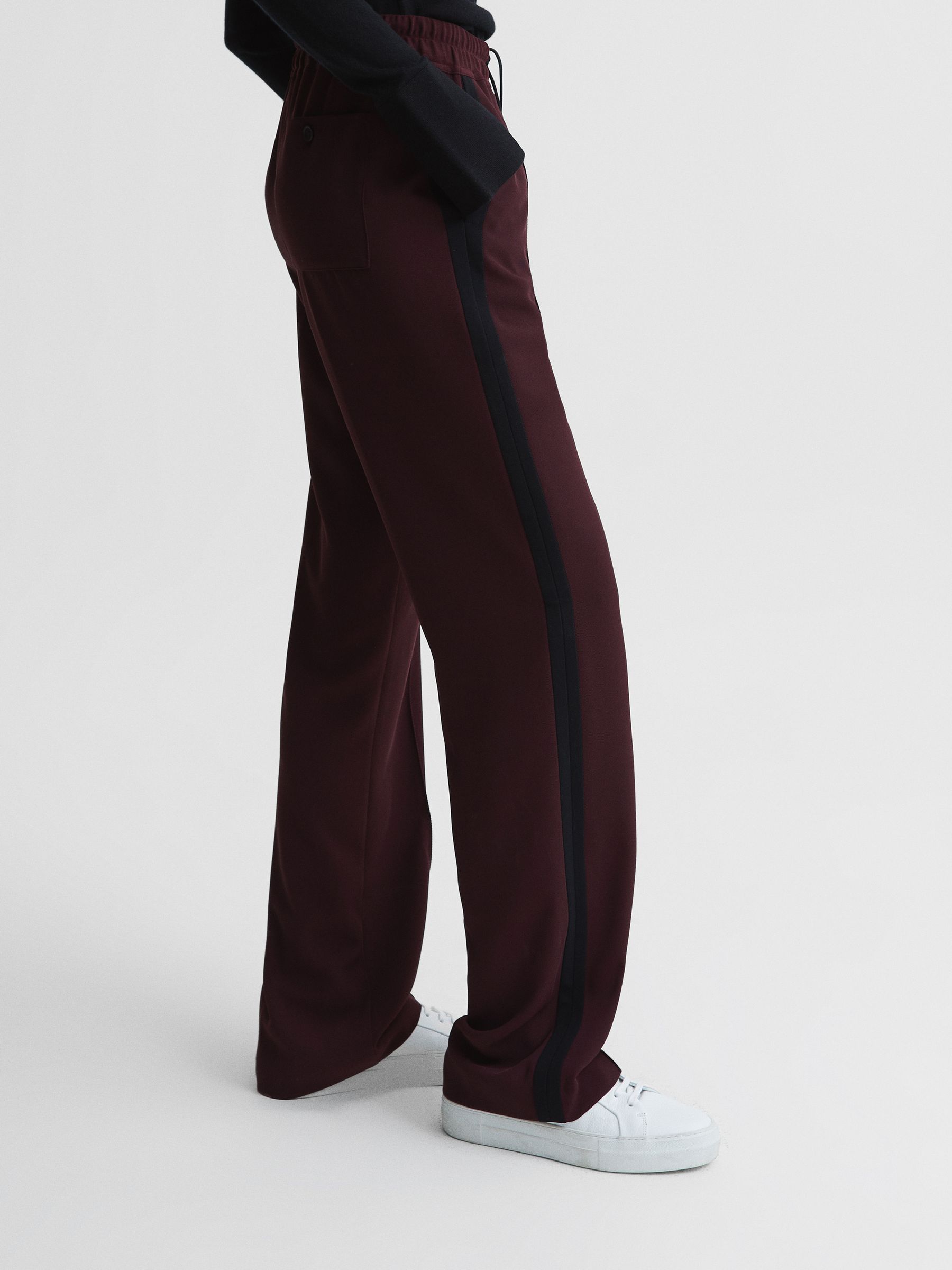 Wide Leg Side Stripe Trousers in Burgundy - Image 6 of 10