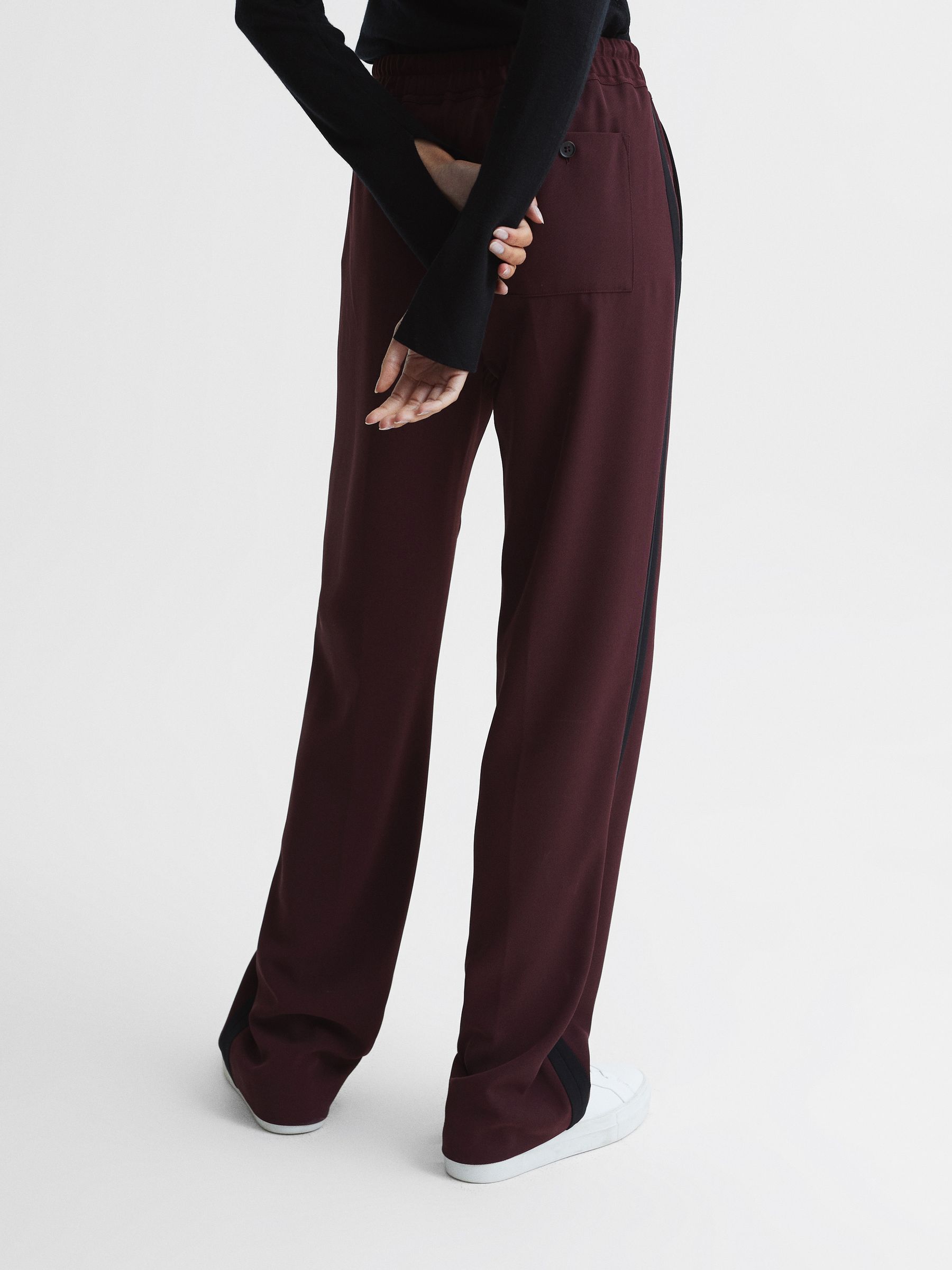 Wide Leg Side Stripe Trousers in Burgundy - Image 7 of 10