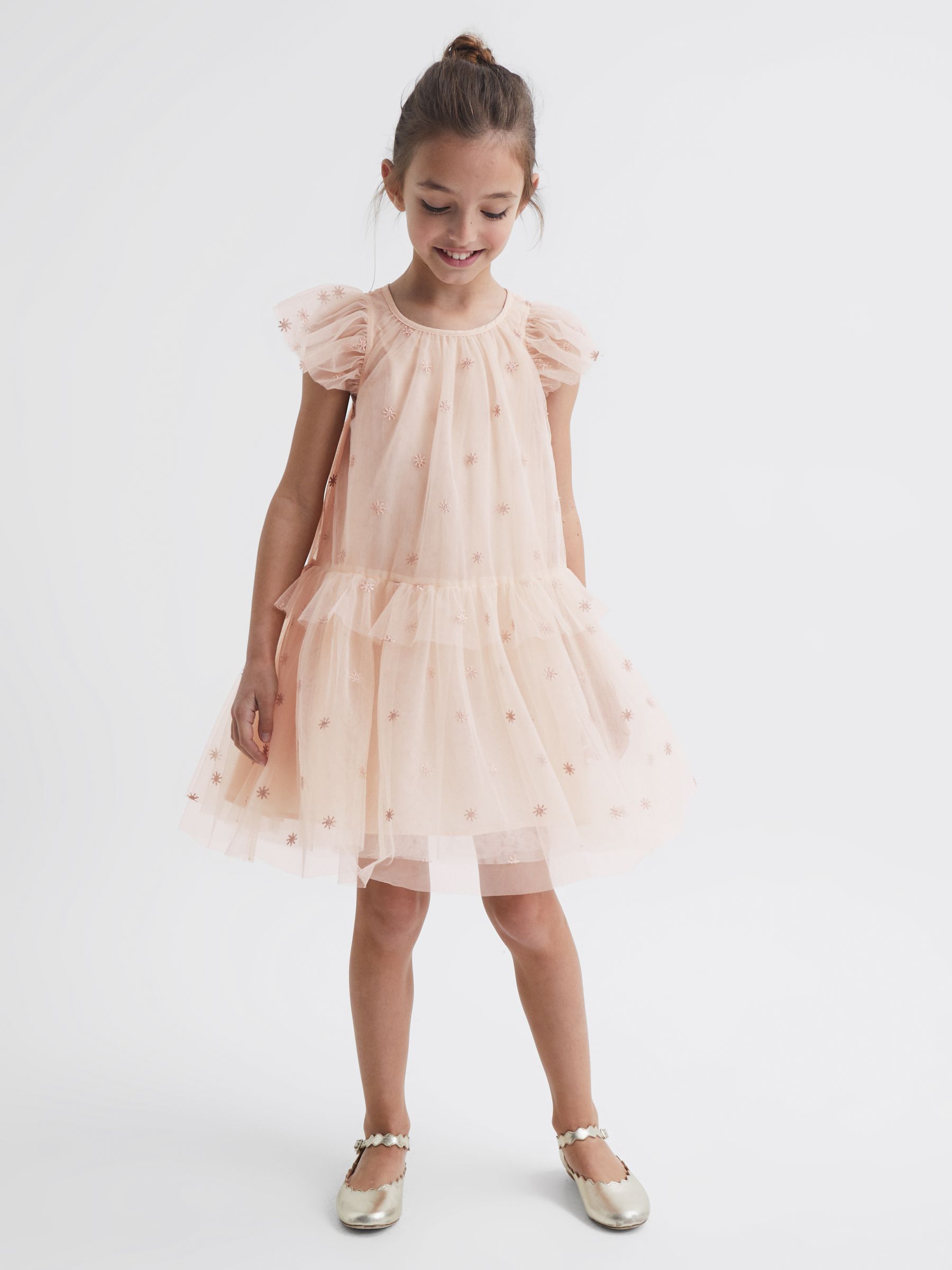 9-12 yrs Tulle Embroidered Dress in Pale Pink - Image 3 of 6