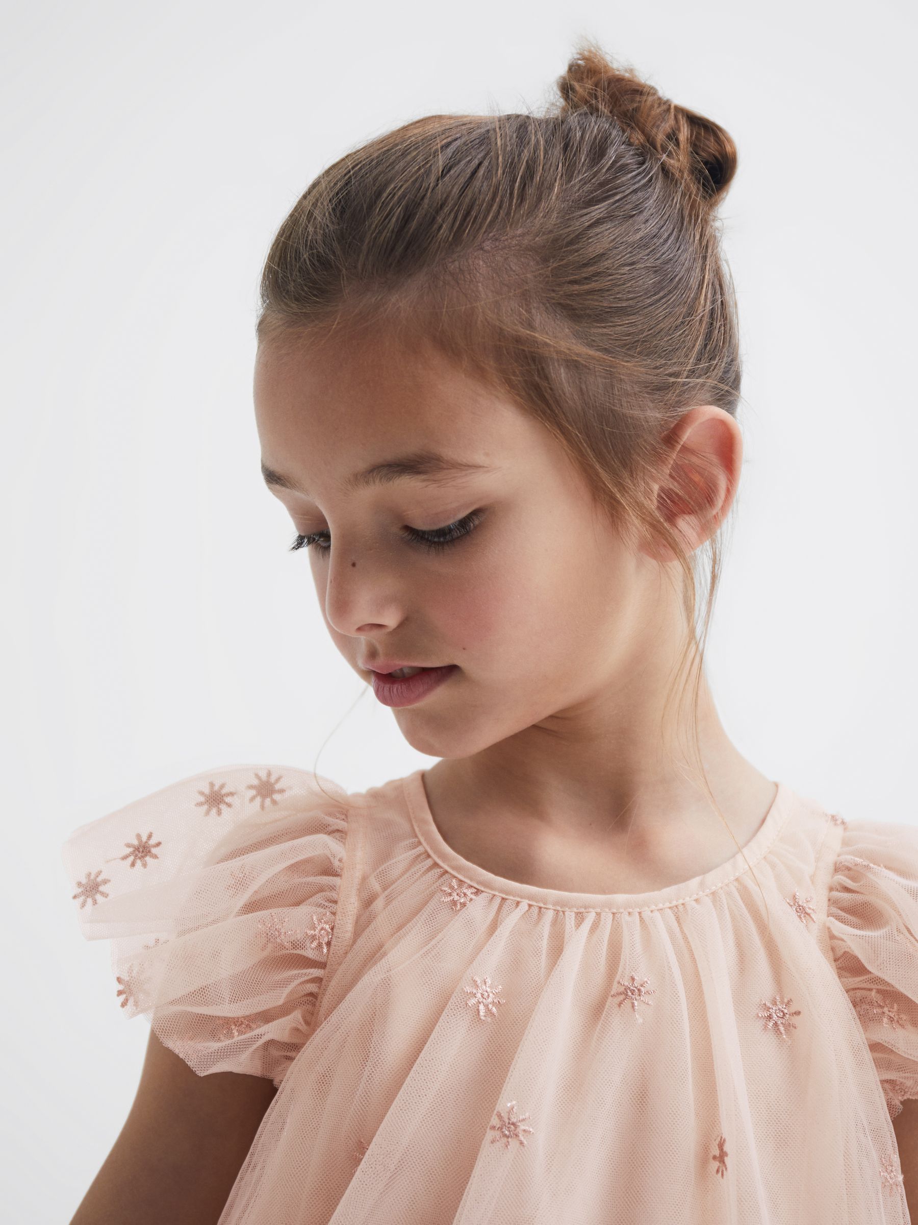 9-12 yrs Tulle Embroidered Dress in Pale Pink - Image 4 of 6