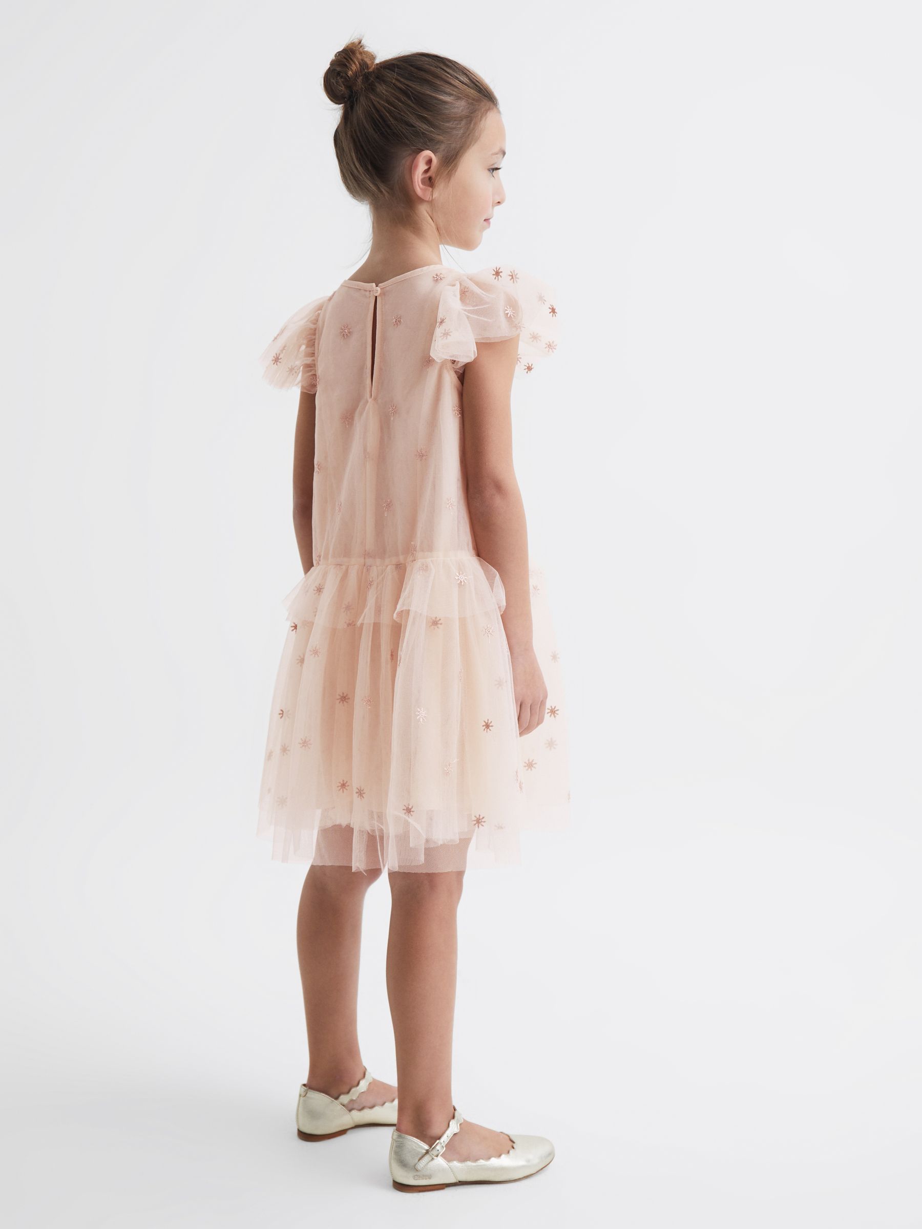 9-12 yrs Tulle Embroidered Dress in Pale Pink - Image 5 of 6