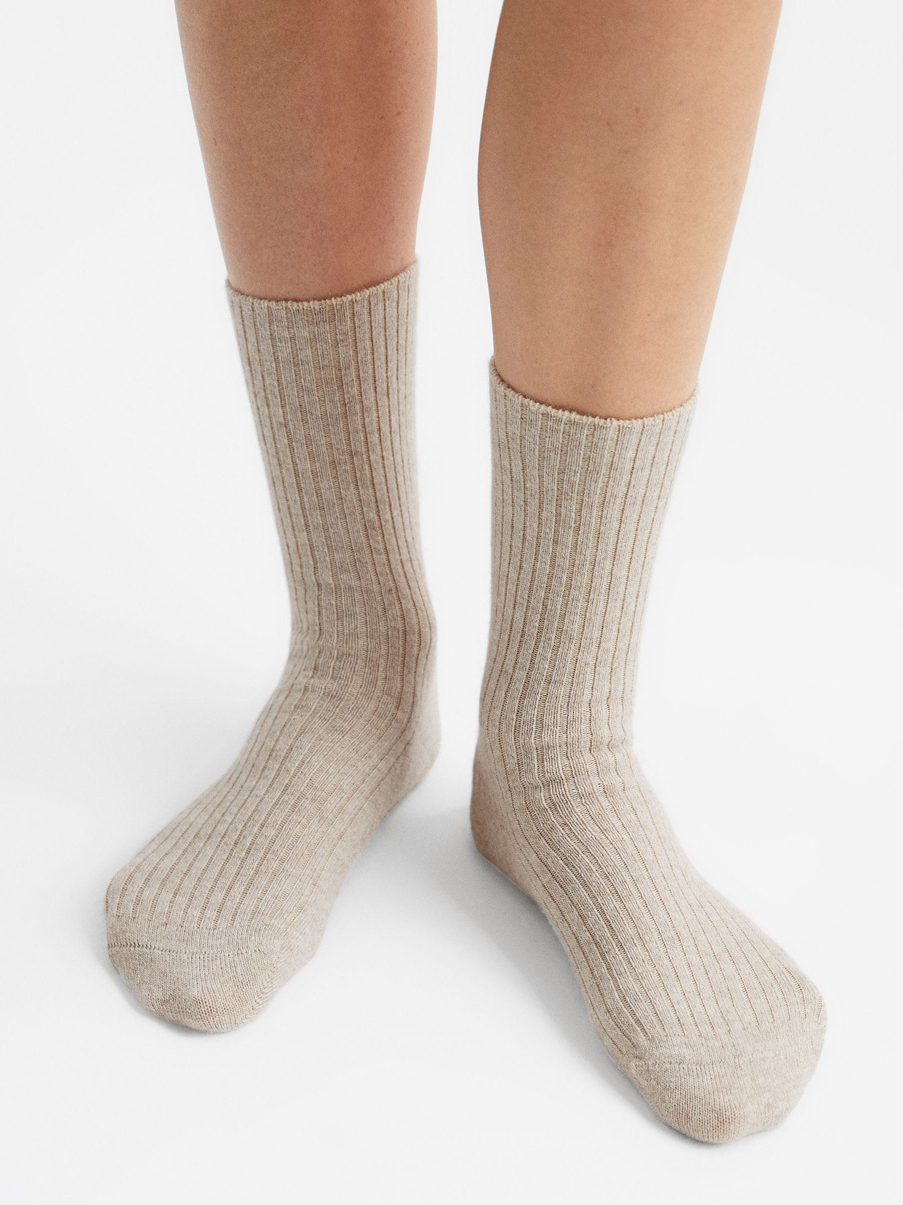 Ribbed Wool Blend Socks in Oatmeal - Image 1 of 3