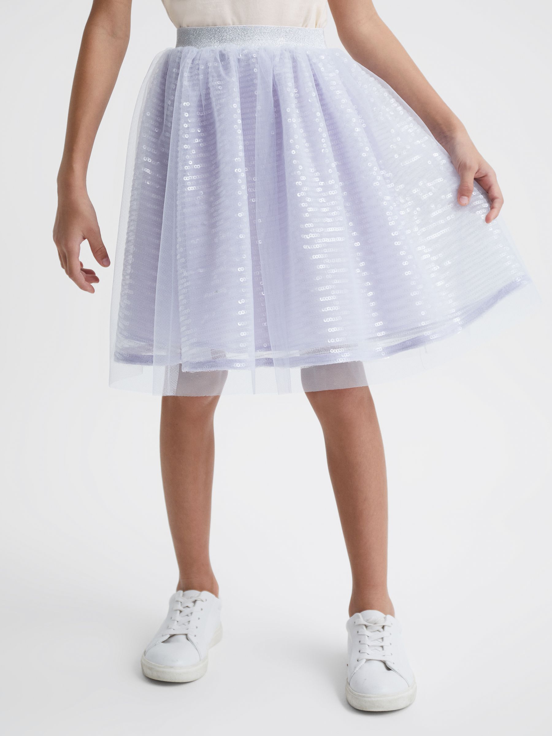 4-9 yrs Sequin Midi Skirt in Lilac - Image 1 of 6