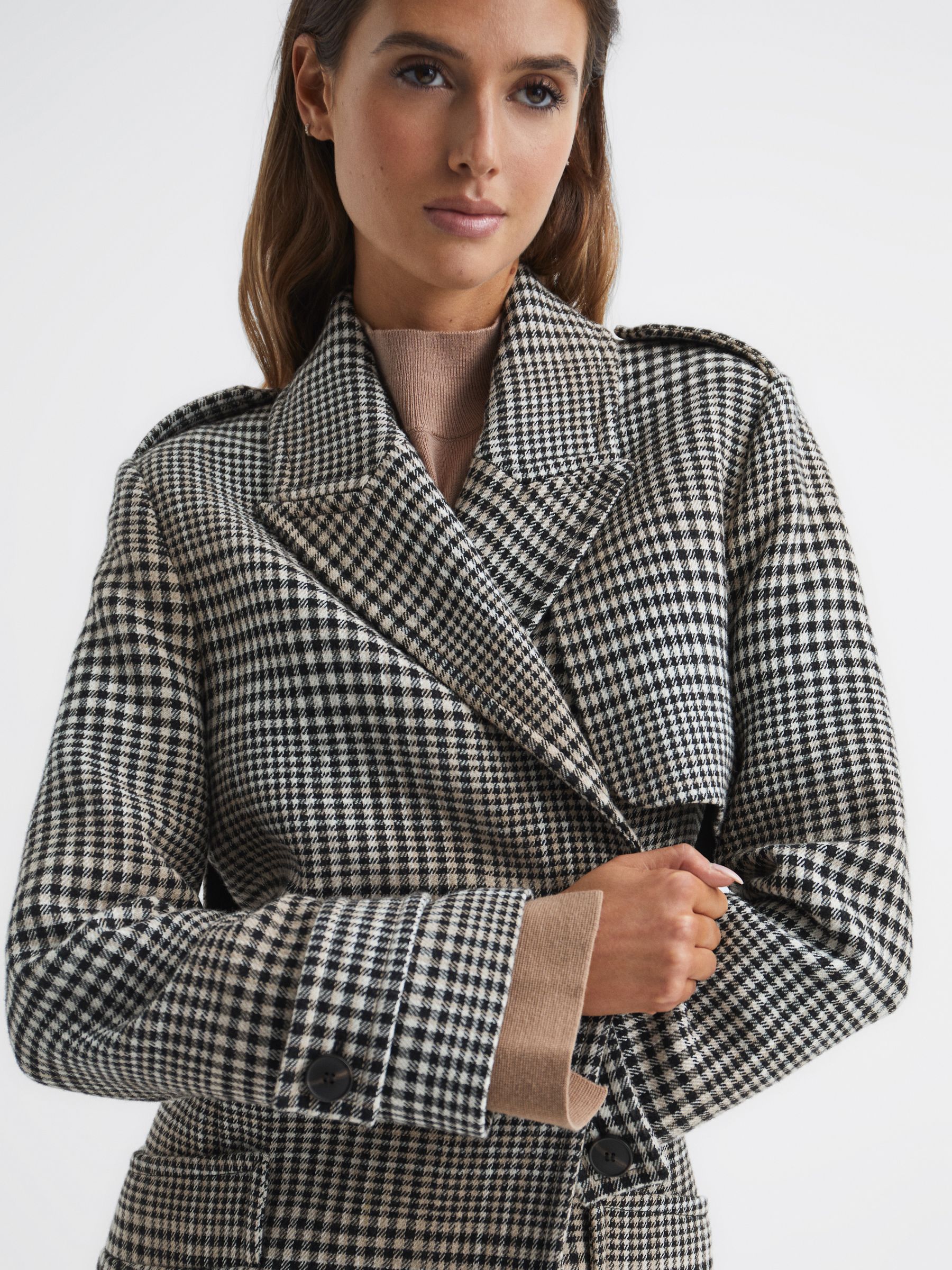【Checked Pattern Wool Blend Coat Sサイズ H&M Grey Checked Oversized Wool Blend Coat Jacket Size XS