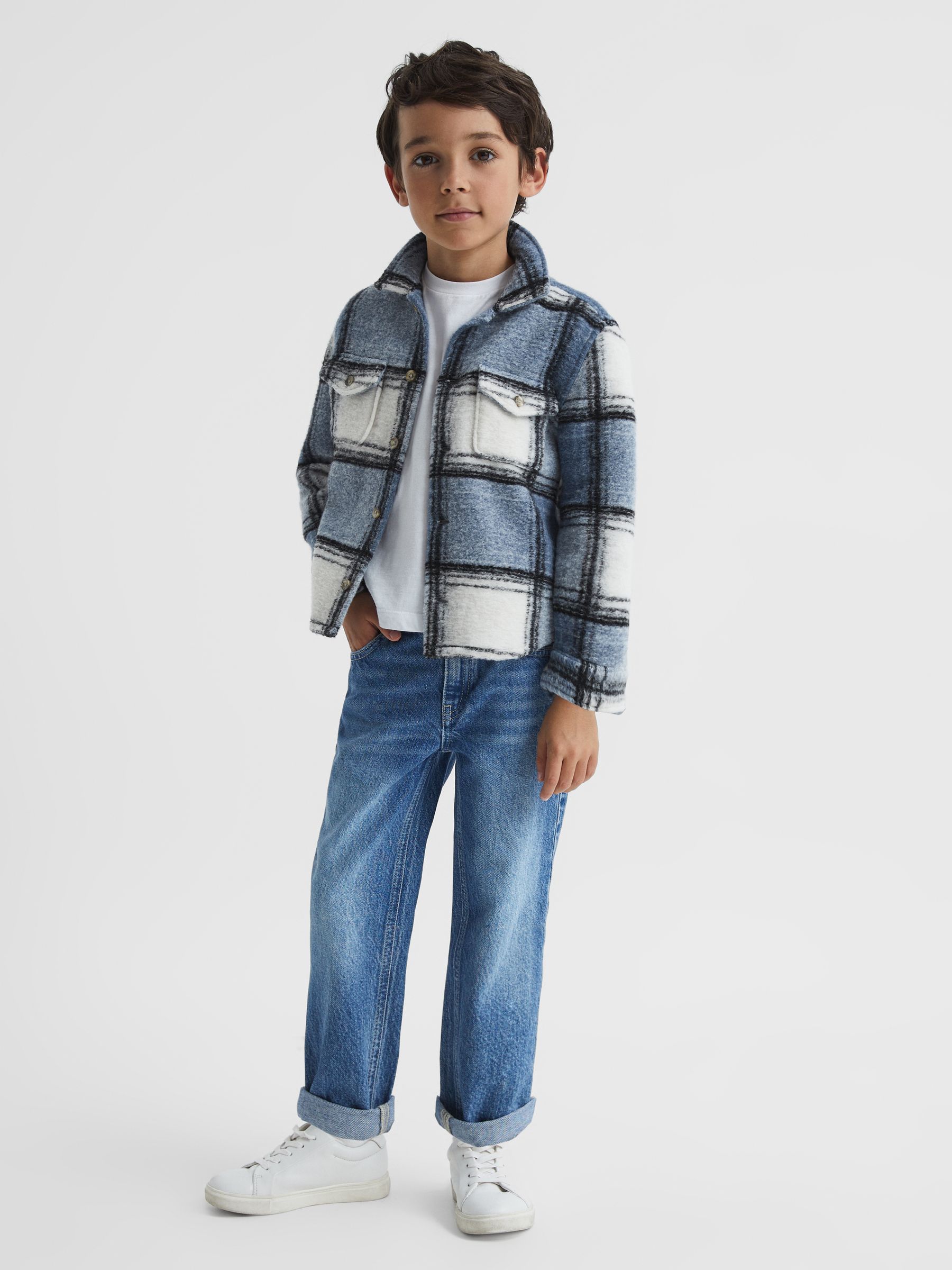Junior Checked Overshirt in Blue - Image 3 of 5