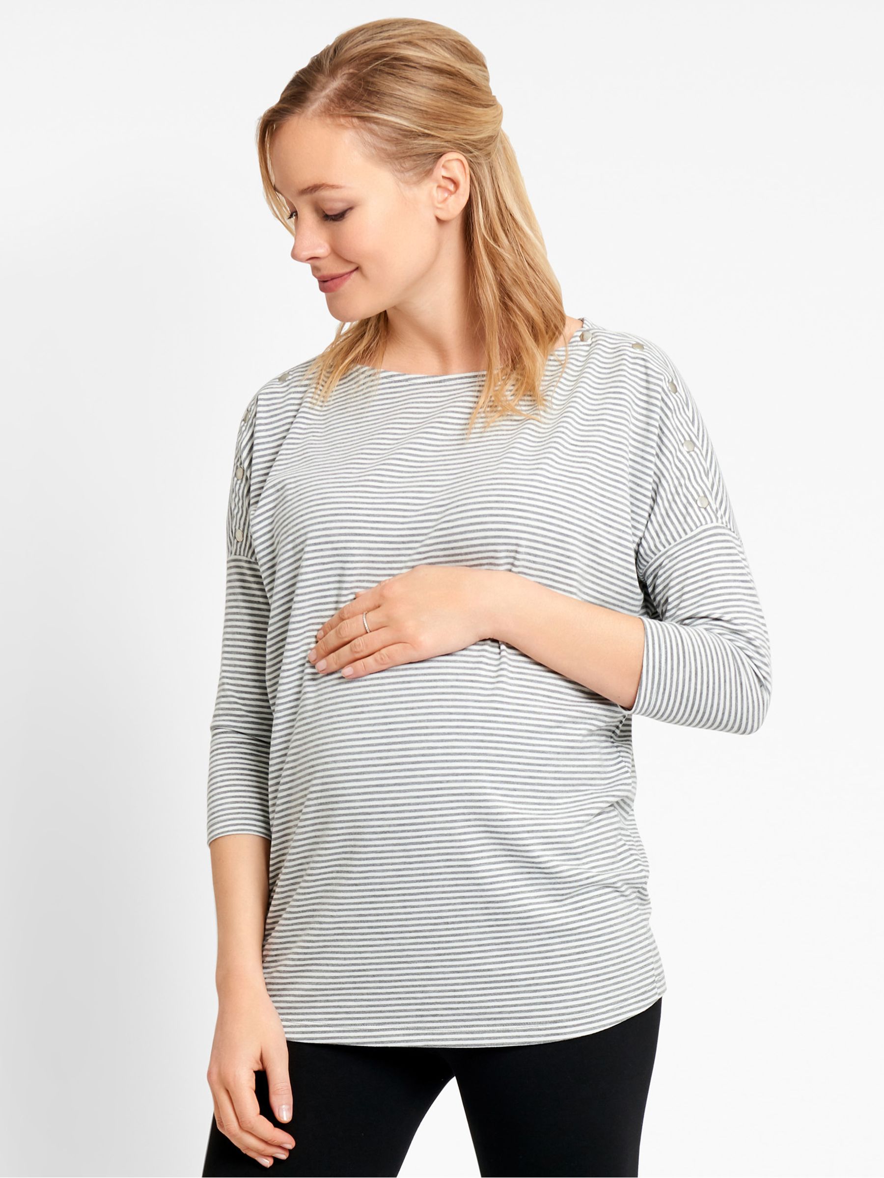 Marl Grey Shoulder Opening Maternity & Nursing Top - Image 1 of 4