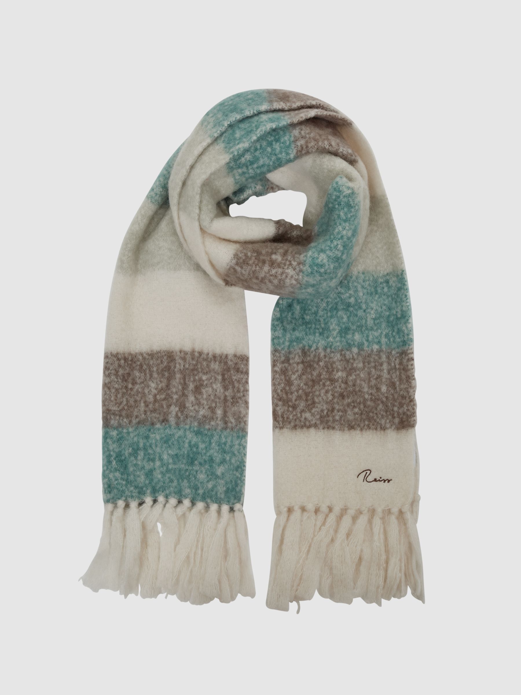 Oversized Check Wool Blend Scarf in Sage - Image 1 of 3 Oversized Check Wool Blend Scarf in Sage - Image 1 of 3