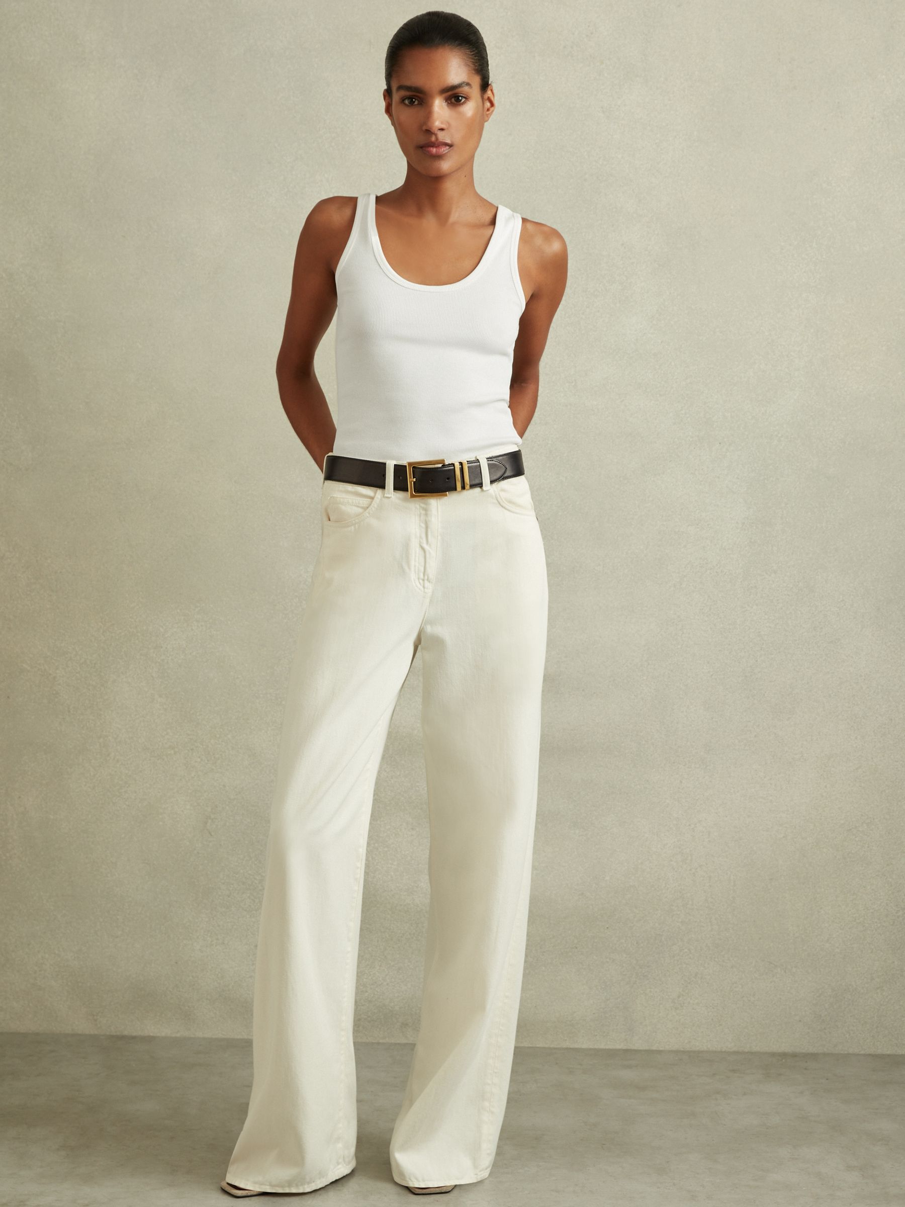 Scoop Neck Jersey Vest Top in White - Image 1 of 6