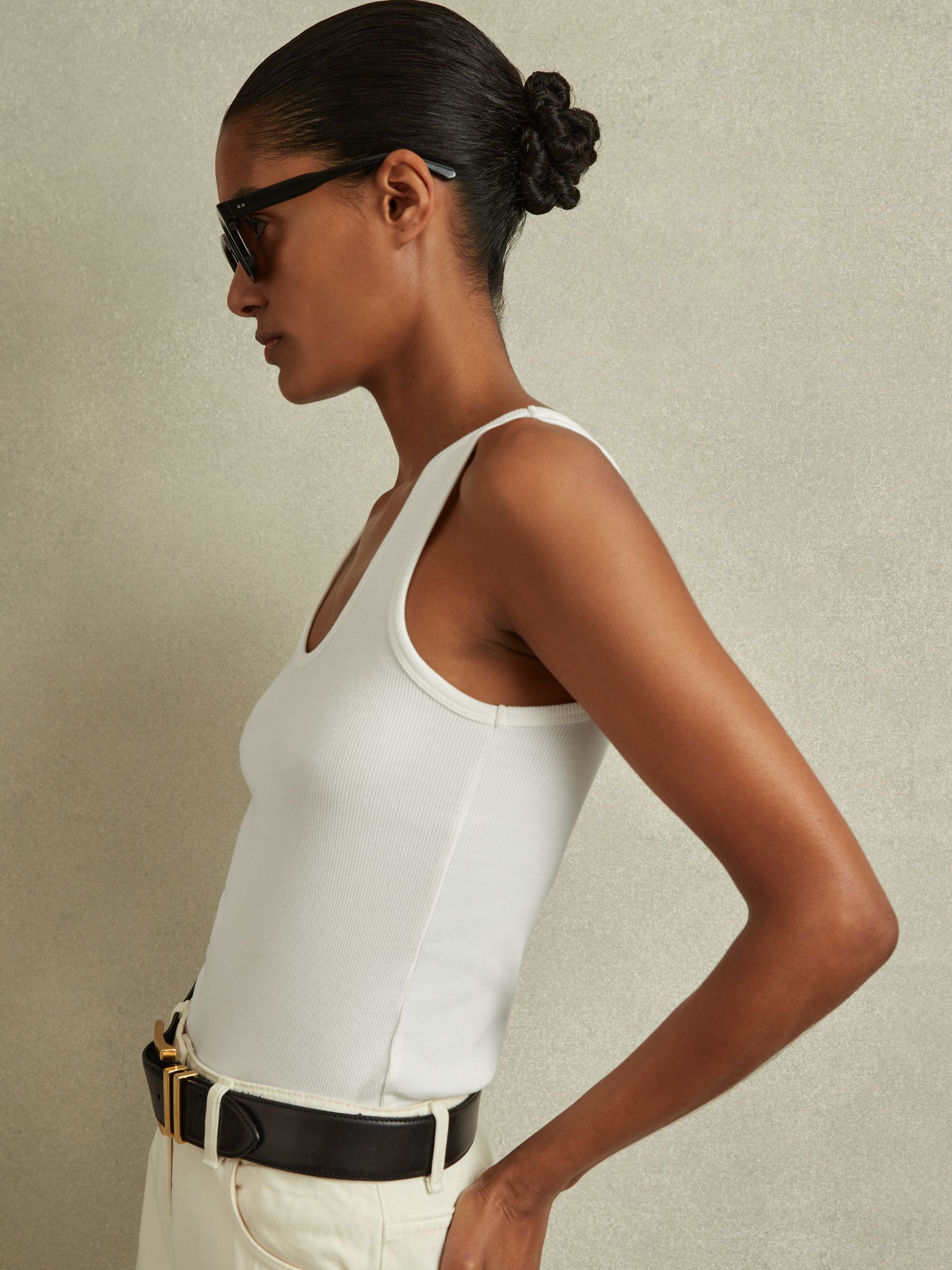 Scoop Neck Jersey Vest Top in White - Image 3 of 6