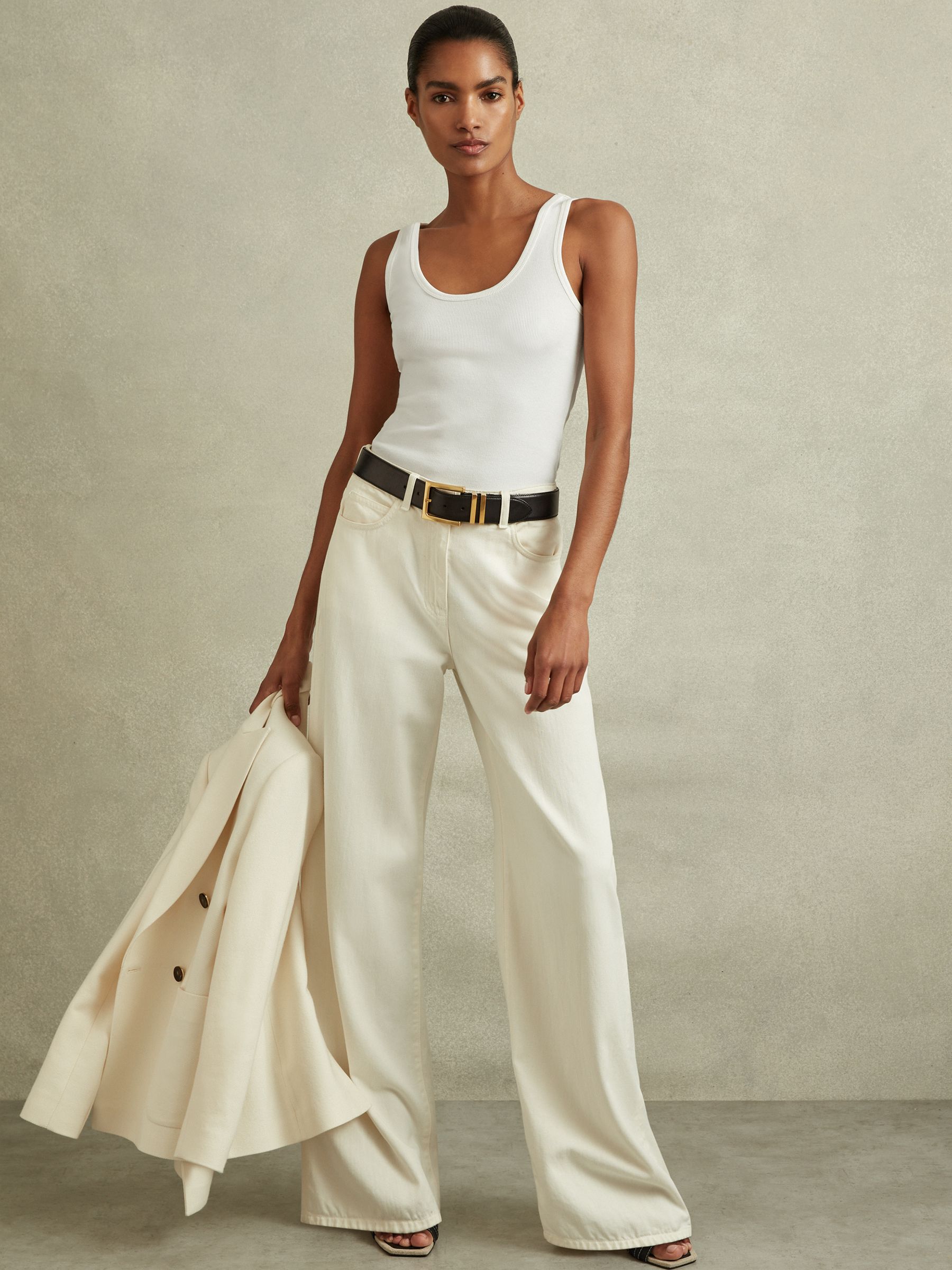 Scoop Neck Jersey Vest Top in White - Image 4 of 6