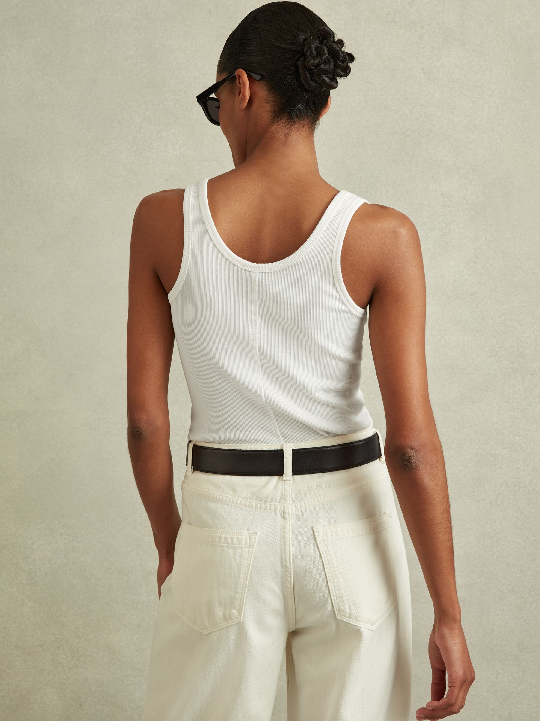 Scoop Neck Jersey Vest Top in White - Image 5 of 6