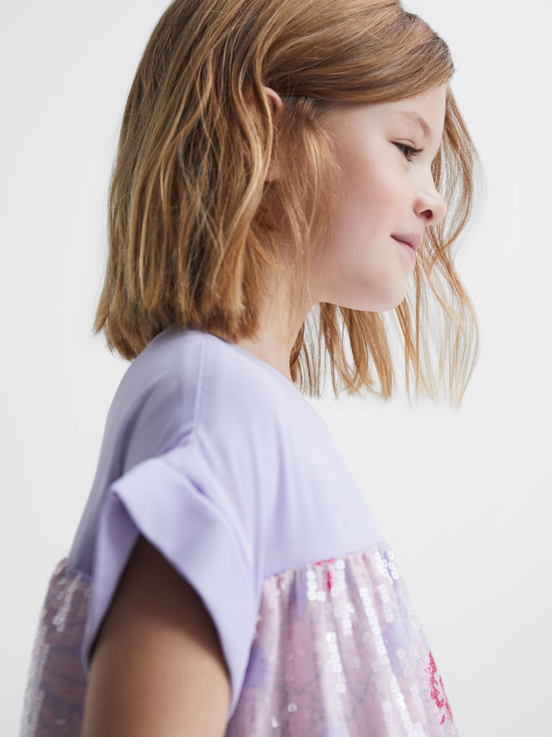 Sequin Print Tiered Dress in Lilac - Image 4 of 7