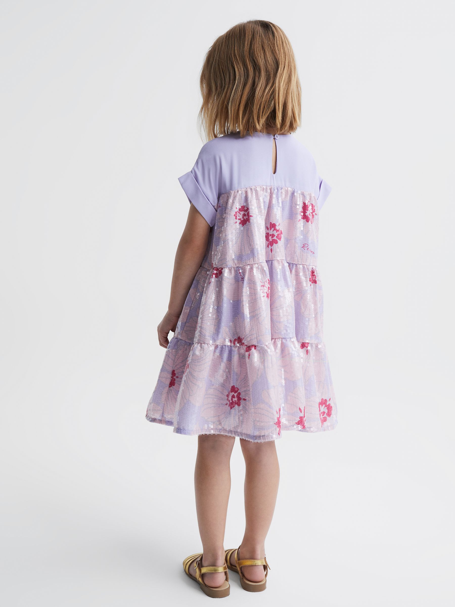 Sequin Print Tiered Dress in Lilac - Image 5 of 7