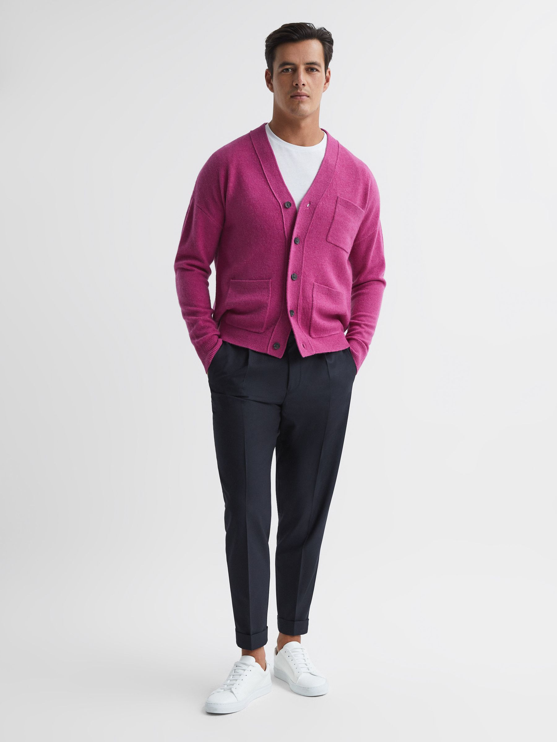 Merino Wool Cardigan in Cerise - Image 3 of 6