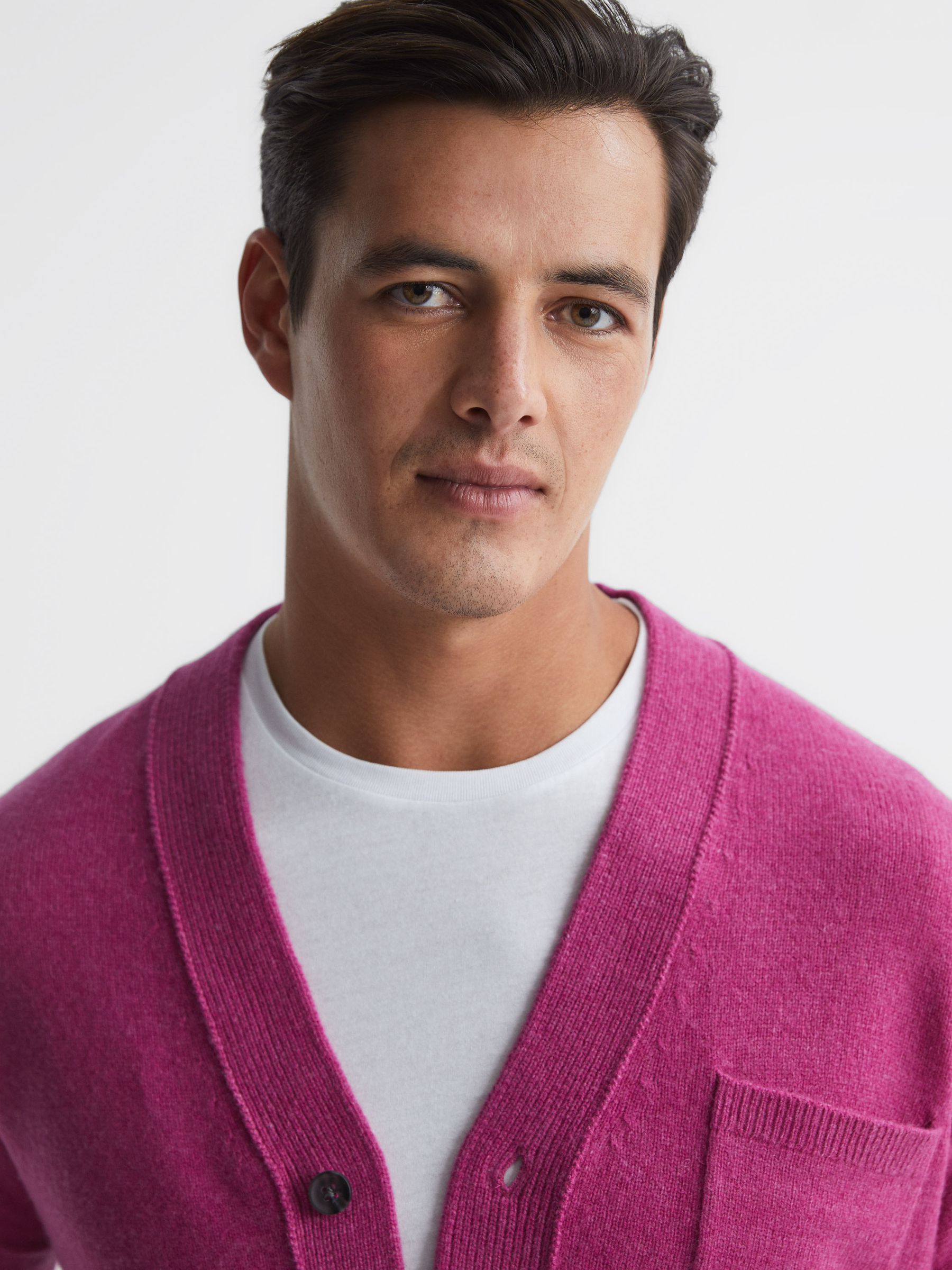 Merino Wool Cardigan in Cerise - Image 4 of 6