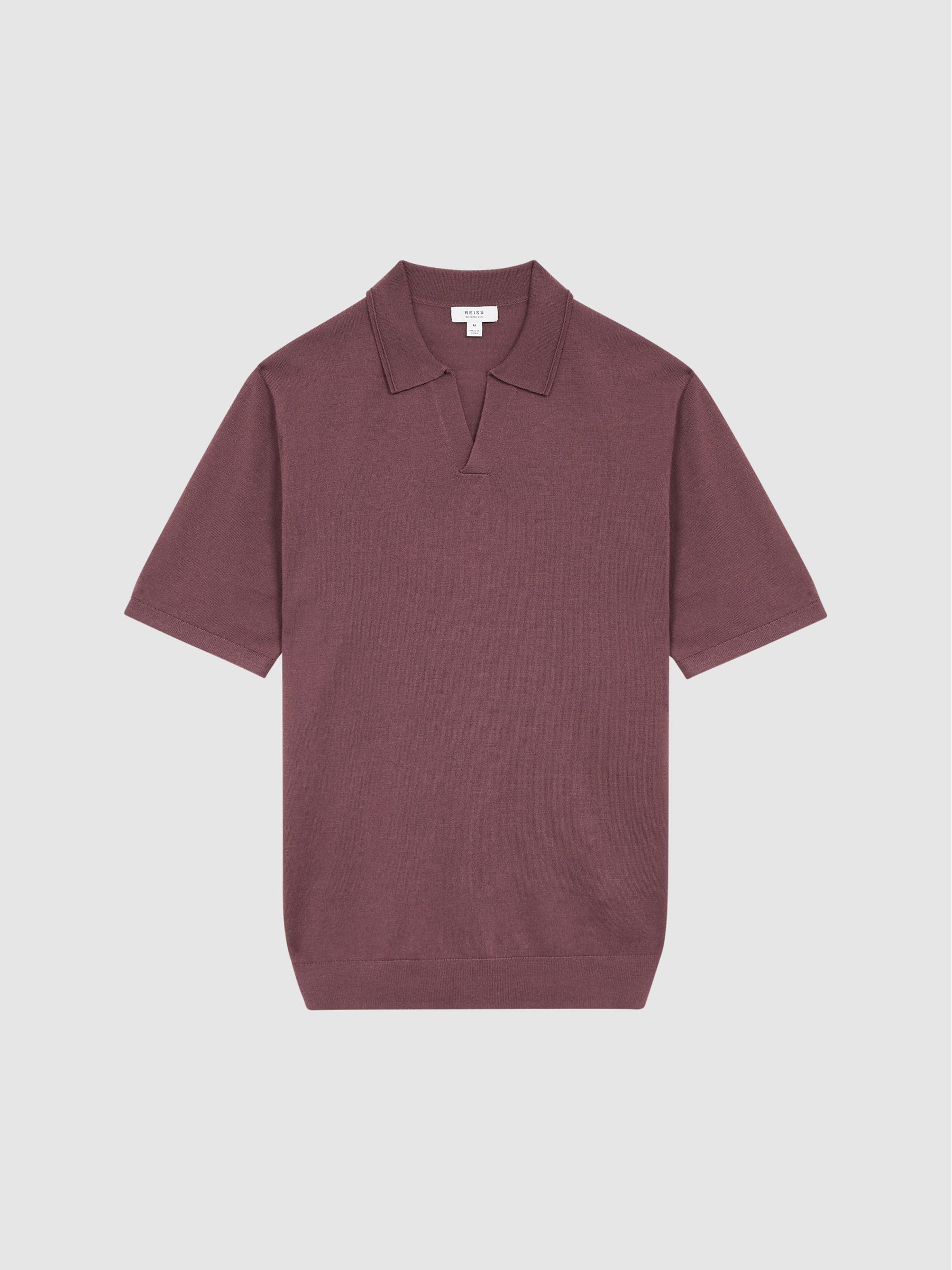 Merino Wool Open Collar Polo Shirt in Mahogany - Image 2 of 6 Merino Wool Open Collar Polo Shirt in Mahogany - Image 2 of 6