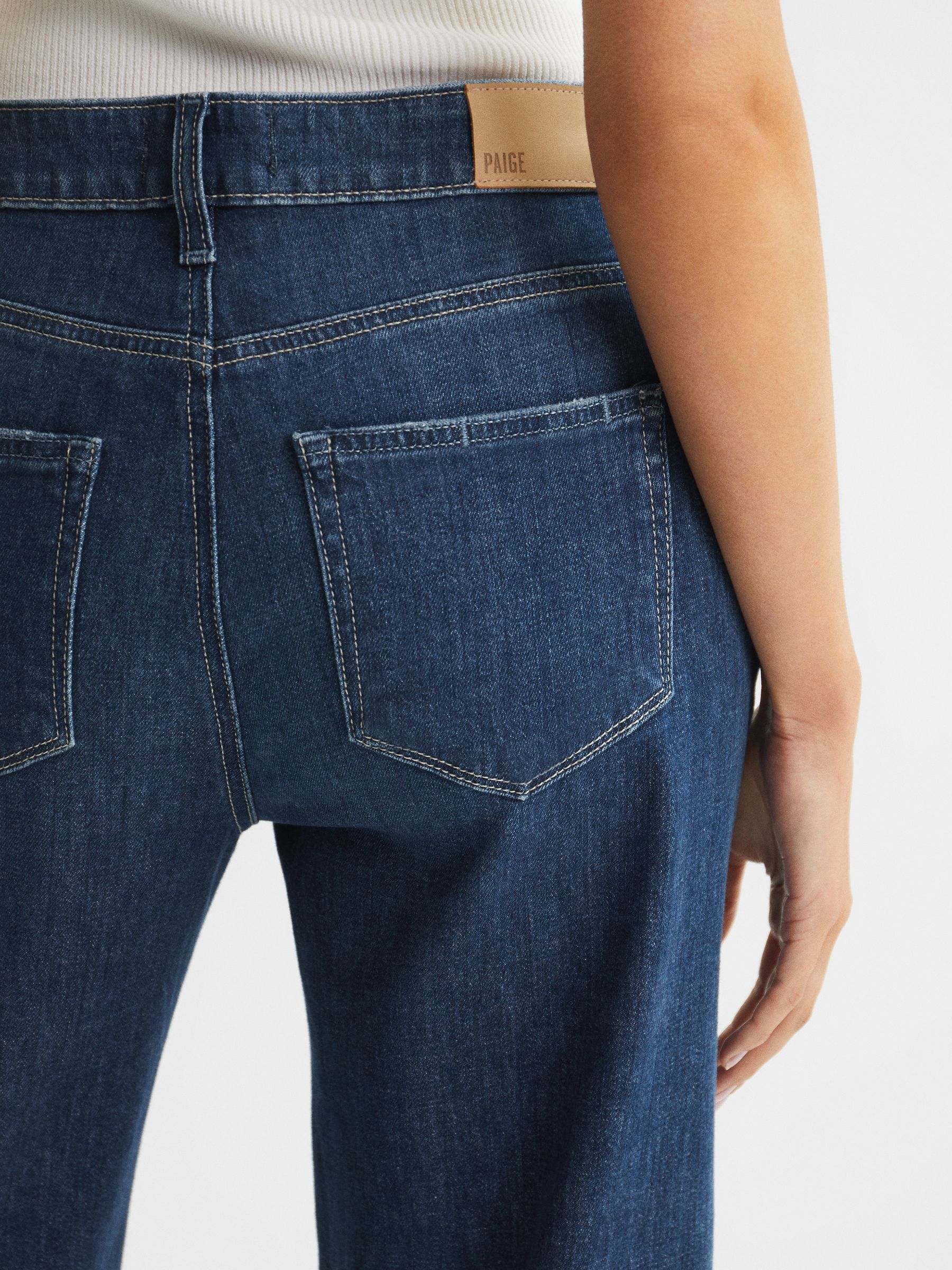 PAIGE High Rise Crop Flared Jeans in Dark Blue - Image 4 of 8