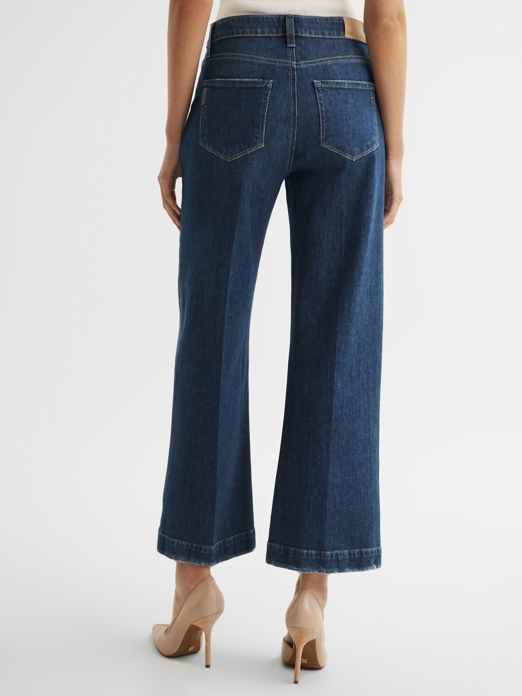 PAIGE High Rise Crop Flared Jeans in Dark Blue - Image 5 of 8