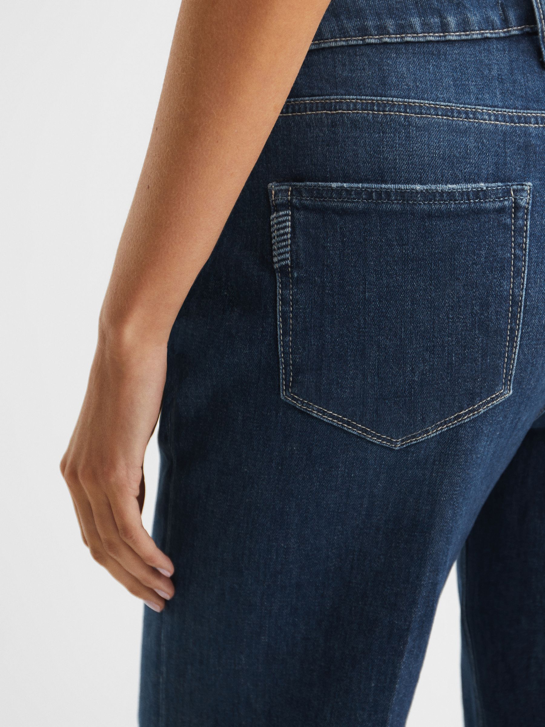 PAIGE High Rise Crop Flared Jeans in Dark Blue - Image 6 of 8