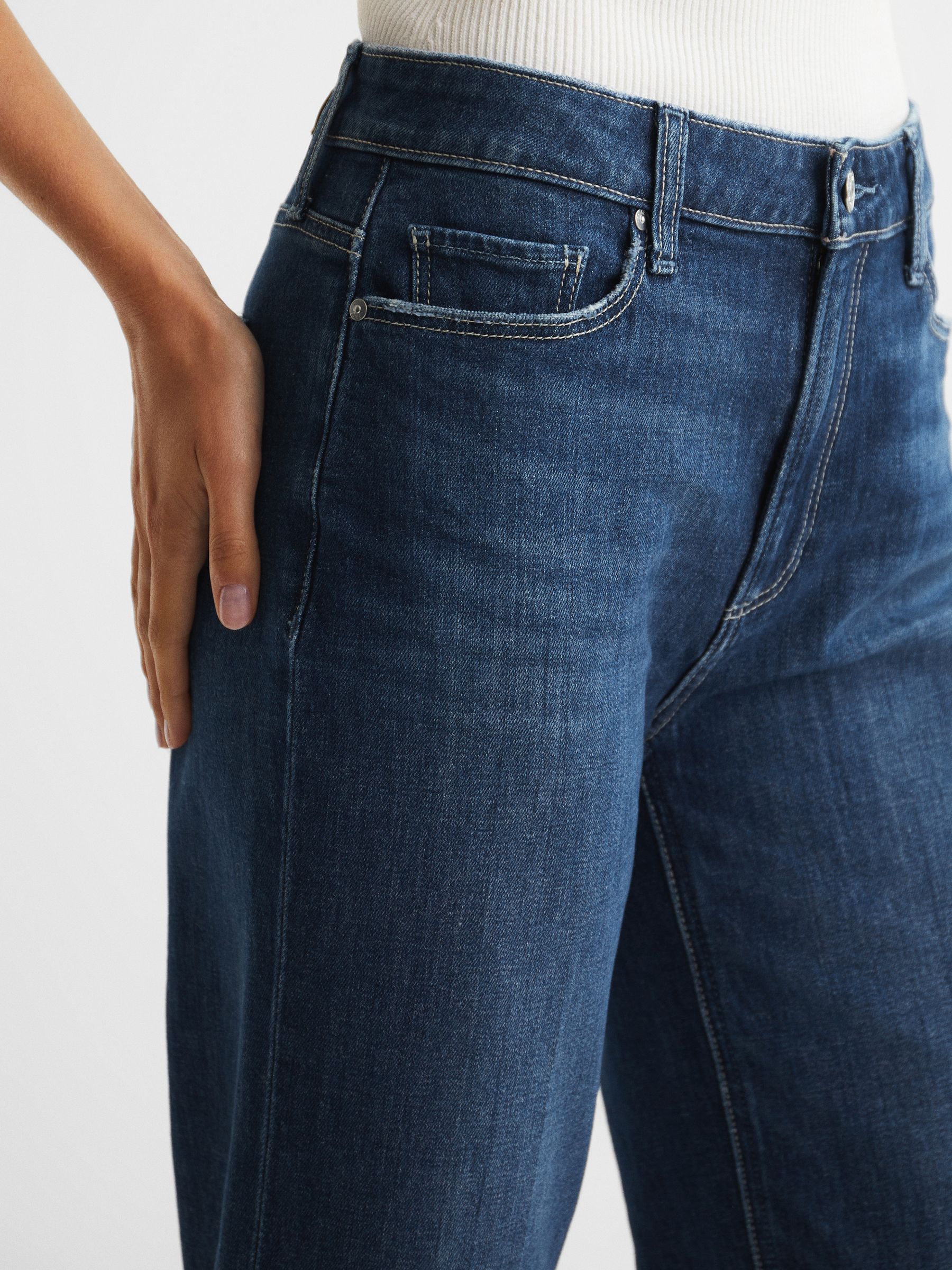 PAIGE High Rise Crop Flared Jeans in Dark Blue - Image 8 of 8
