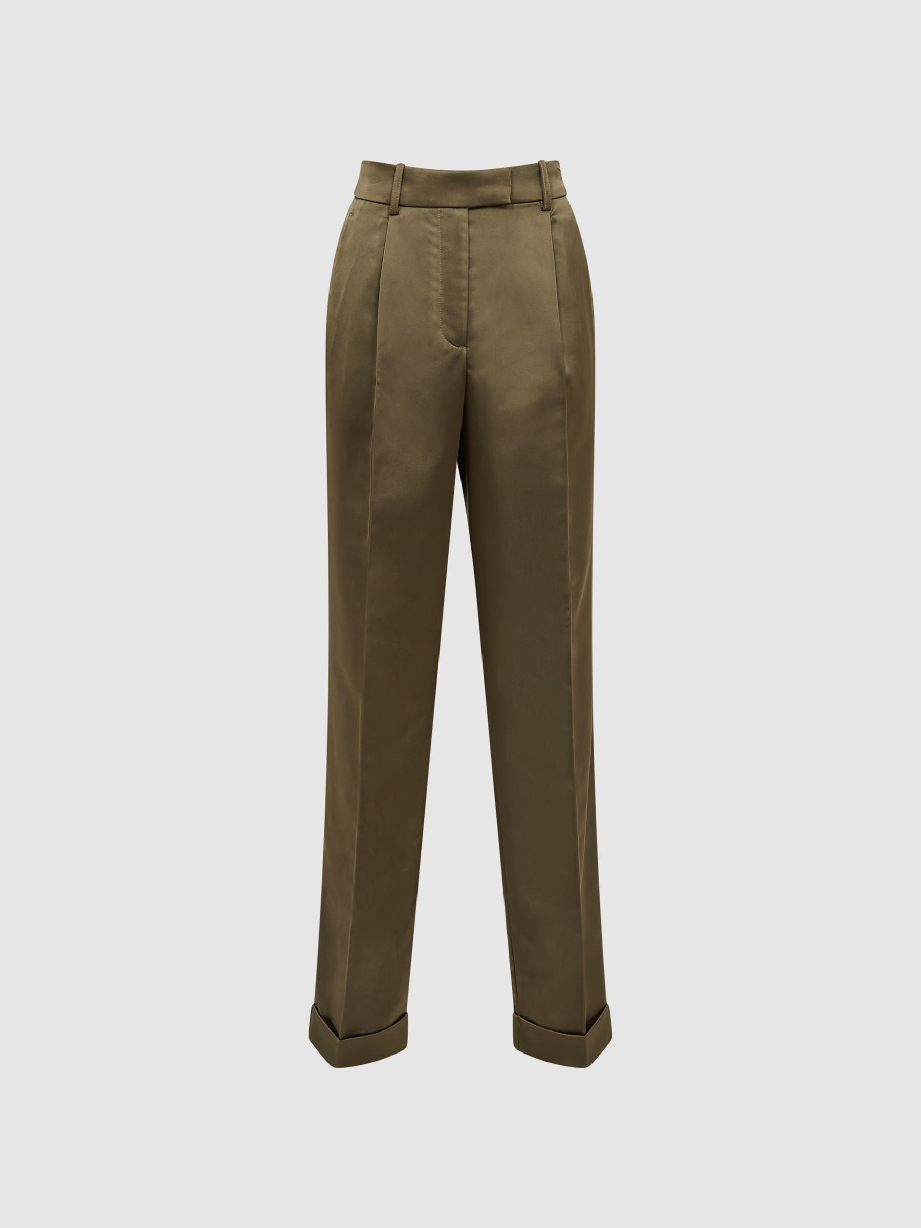 Satin Taper Trousers in Green - Image 2 of 7