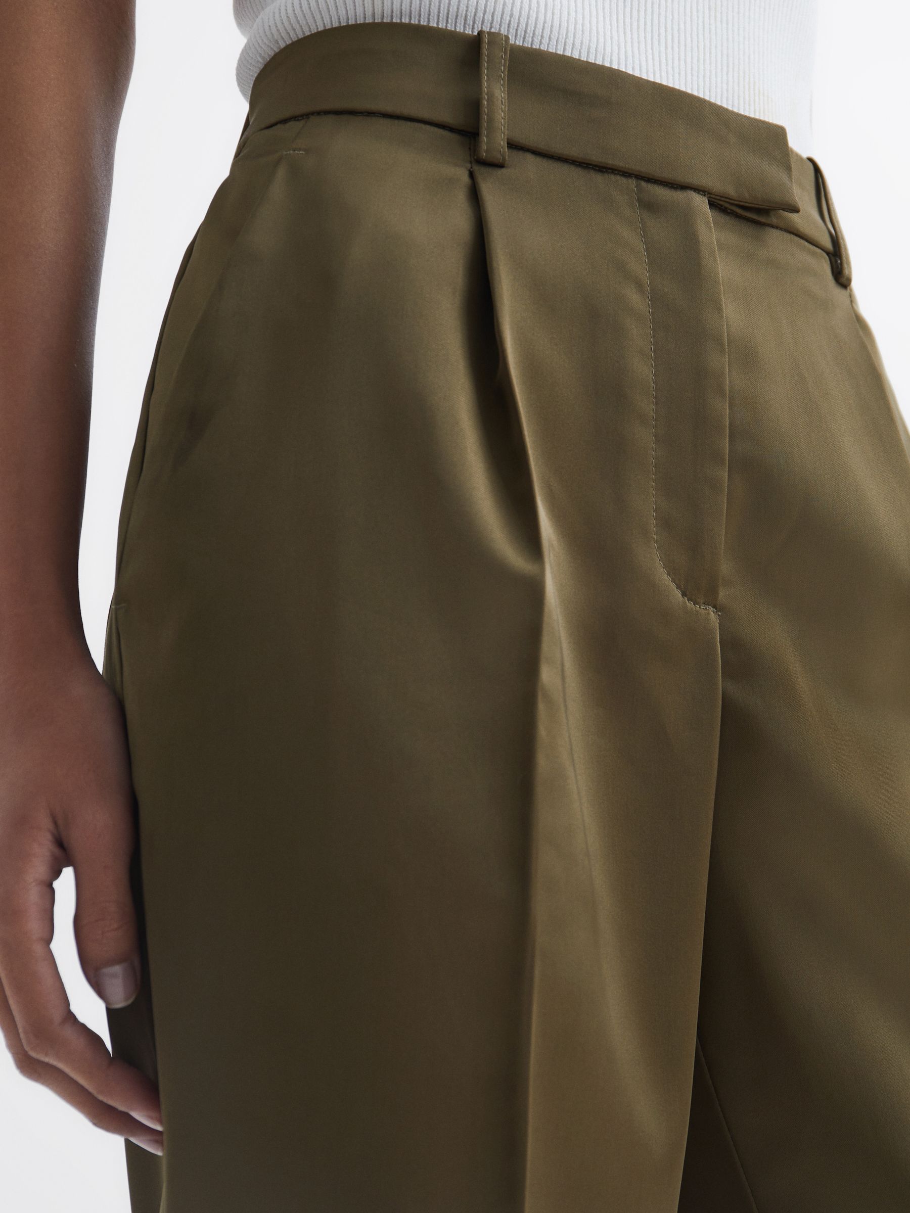 Satin Taper Trousers in Green - Image 4 of 7